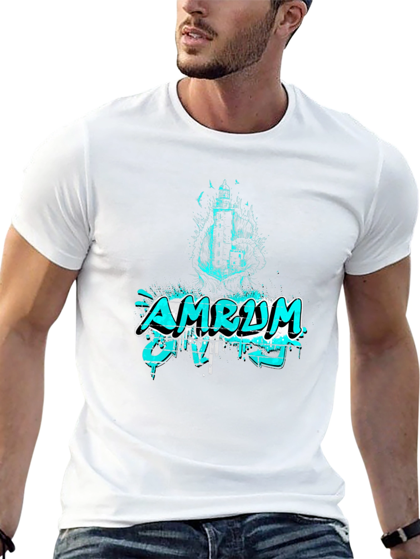 Amrum Island Lighthouse Graphic Tee - Black