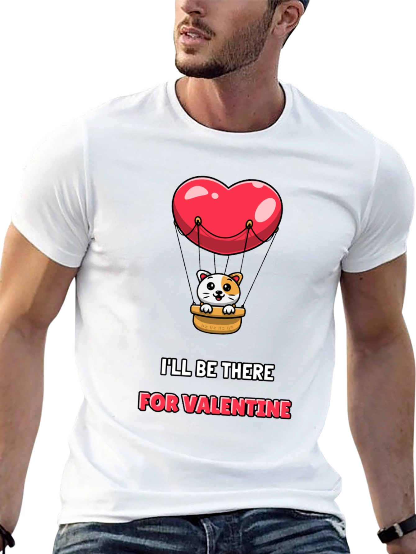Valentine Cat Heart Balloon Graphic Tee