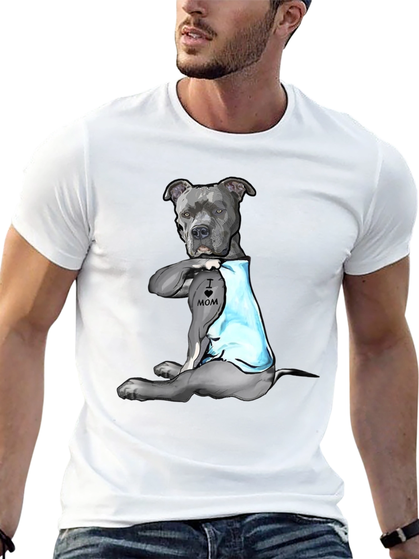 Pitbull Tattoo I Love Mom T-Shirt