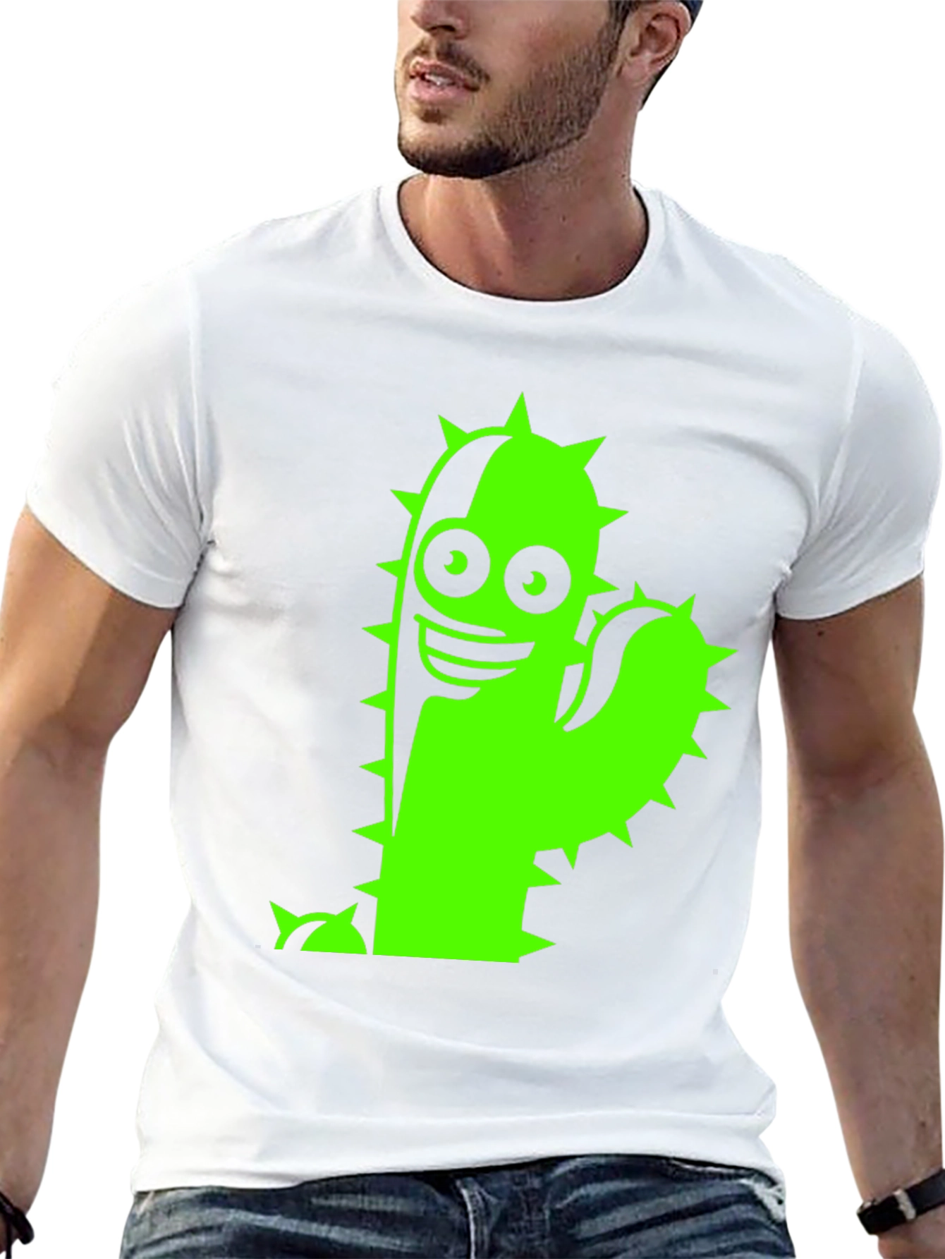 Black T-Shirt with Neon Green Cactus Graphic