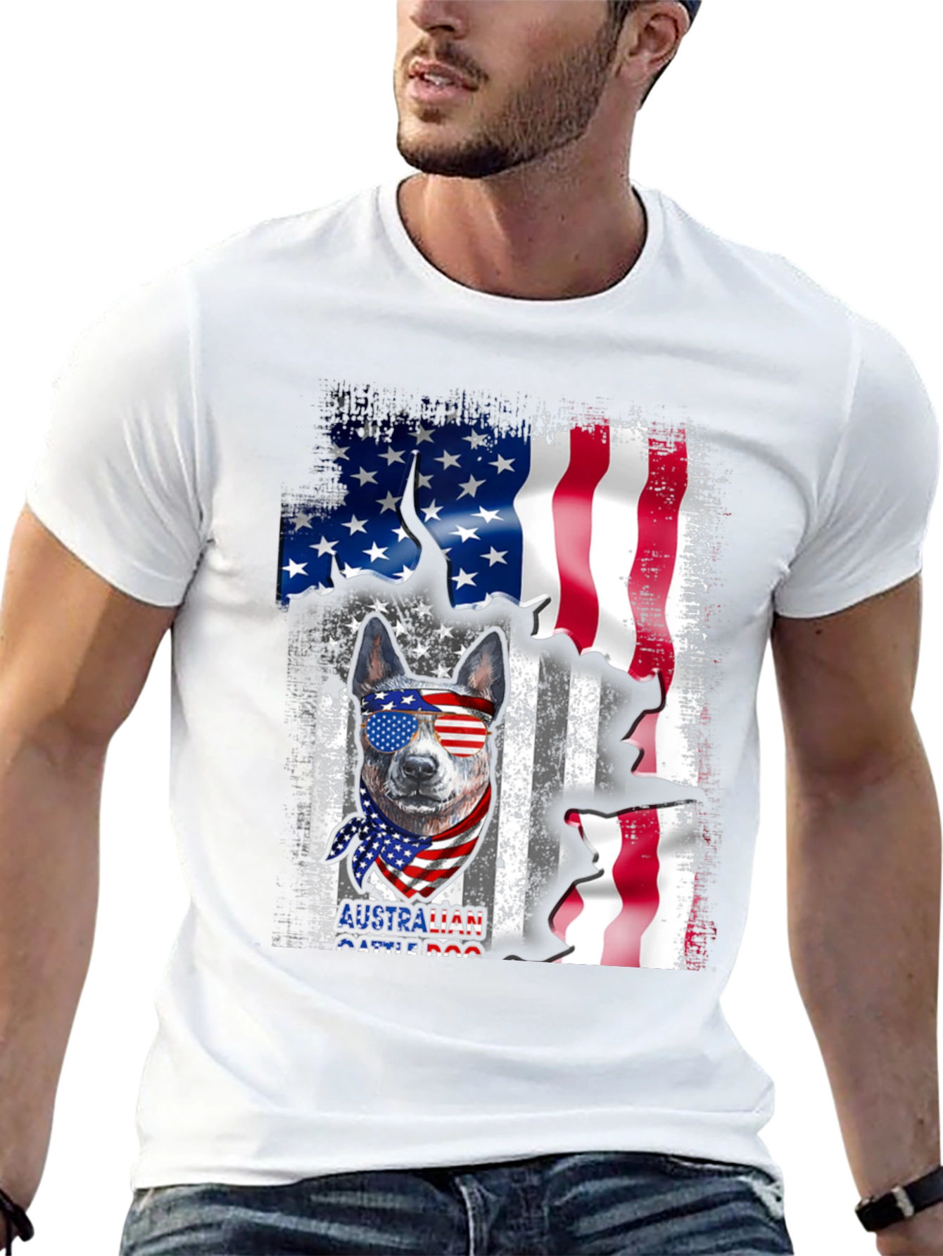 Australian Cattle Dog USA Flag Graphic Tee