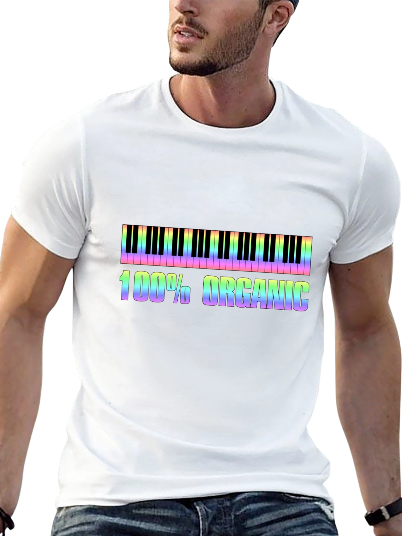 Rainbow Piano Keys 100% Organic Graphic Tee