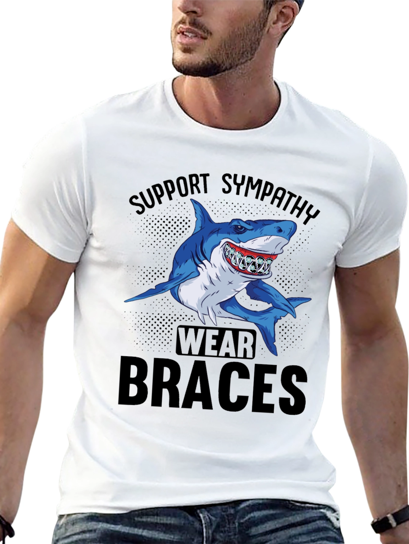 Support Sympathy Wear Braces Shark Graphic Tee