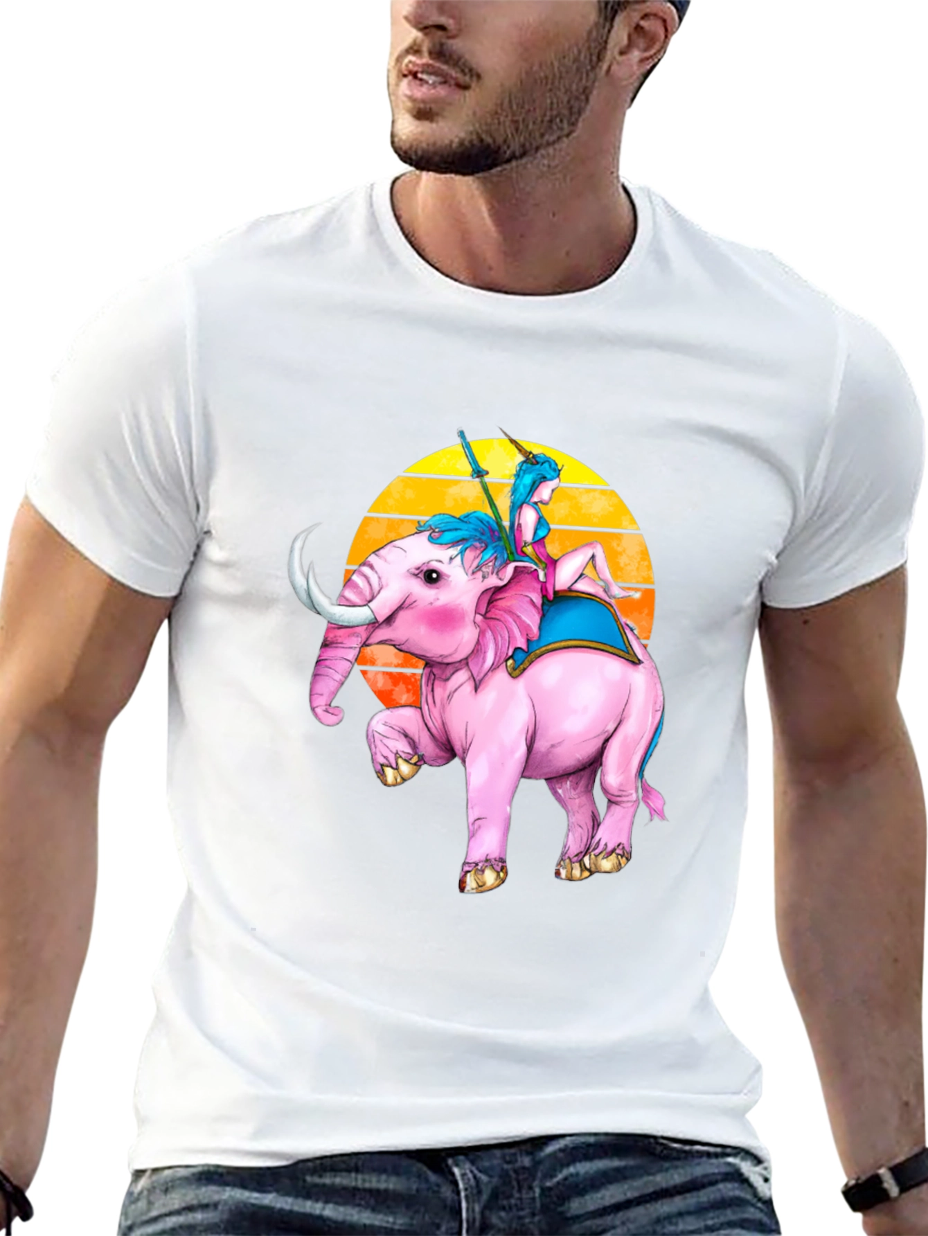 Pink Elephant Rider Tee - Fantasy Graphic T-Shirt