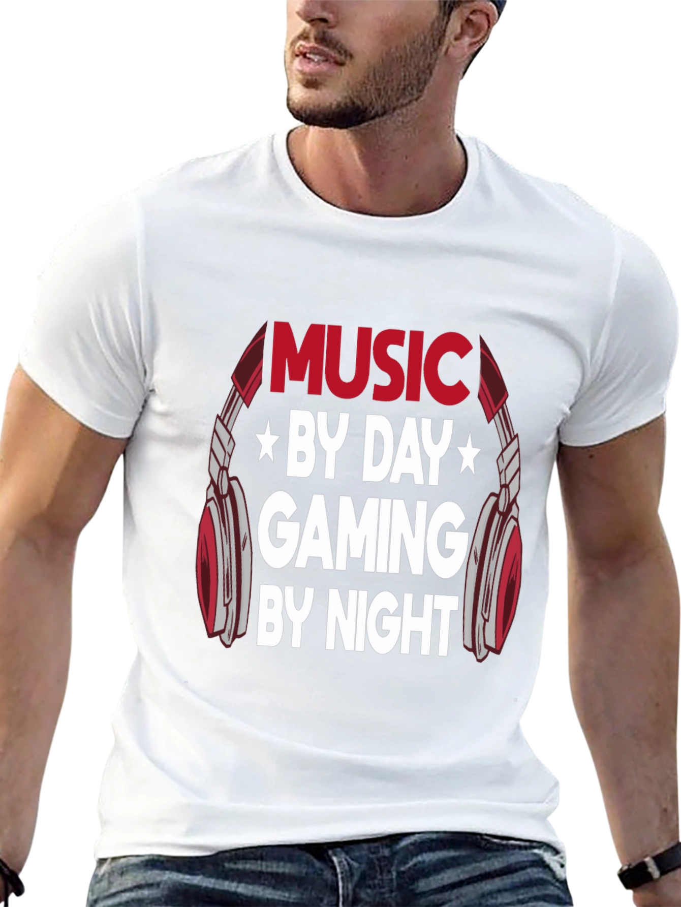 Music By Day Gaming By Night Graphic Tee