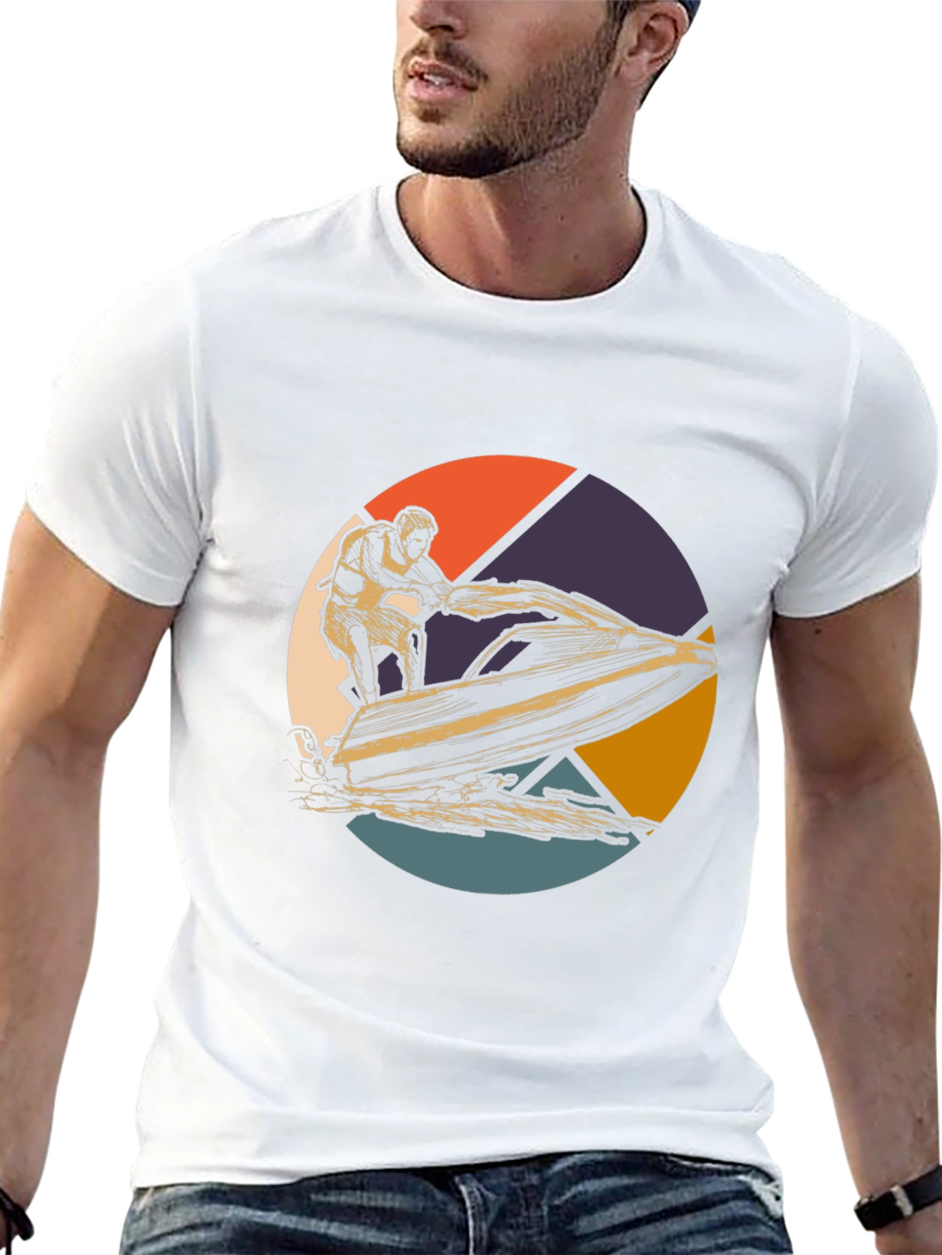 Jet Ski Retro Graphic Tee - Black Cotton T-Shirt