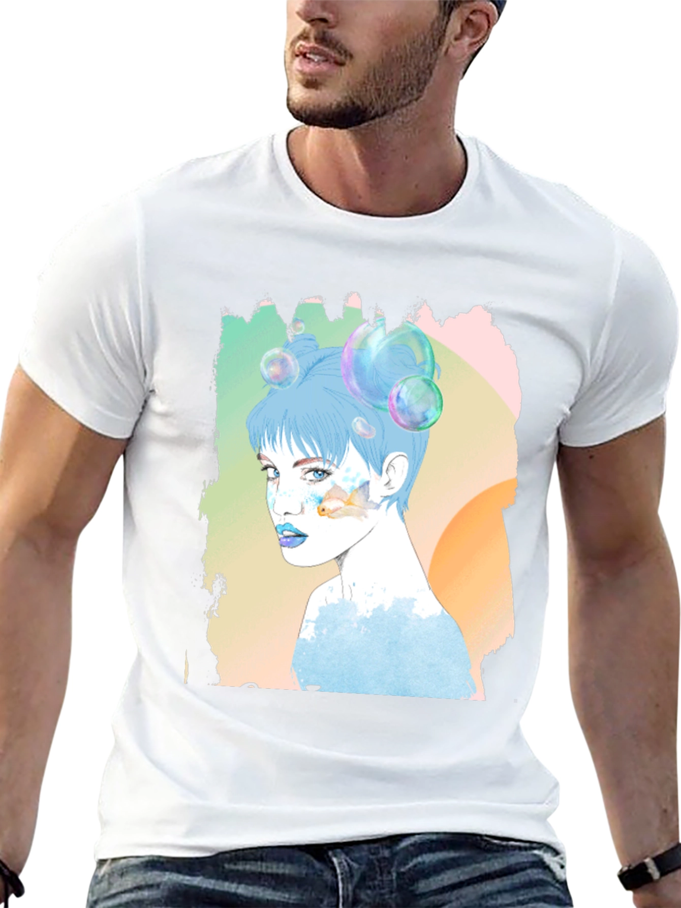 Artistic Woman Portrait Graphic Tee - Black Cotton