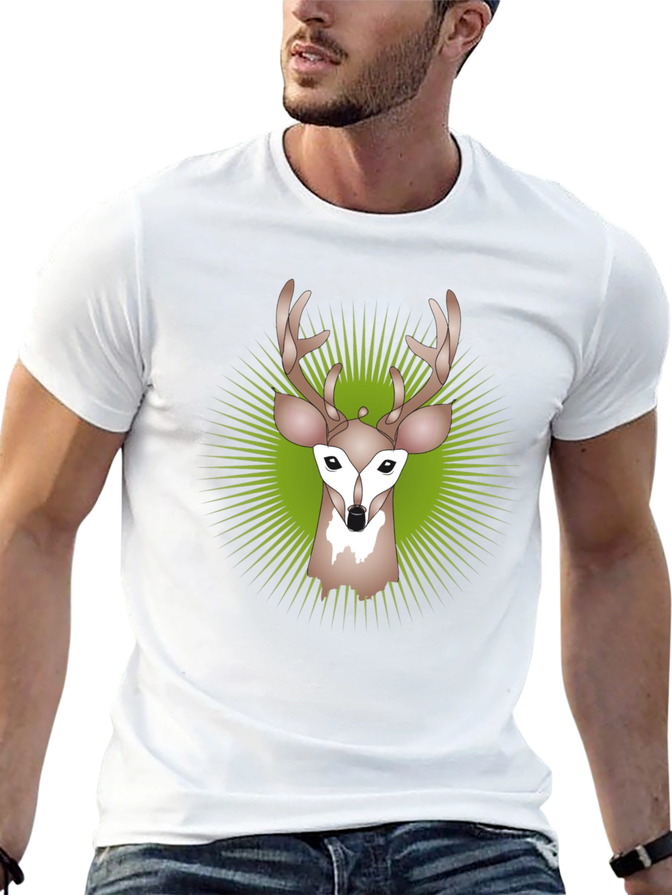 Deer Graphic Tee - Black Crew Neck T-Shirt