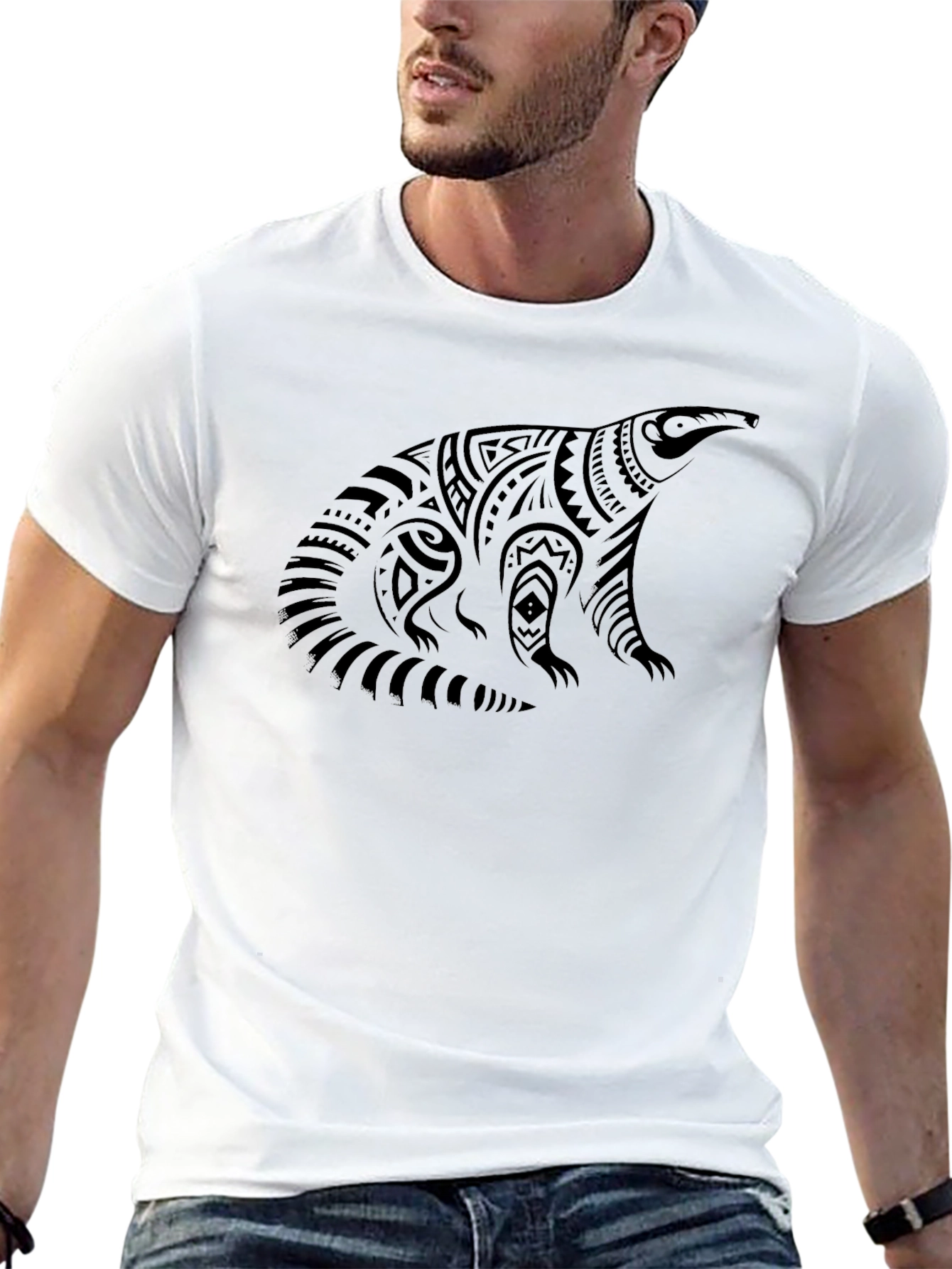 Tribal Anteater Graphic Print Tee - Black