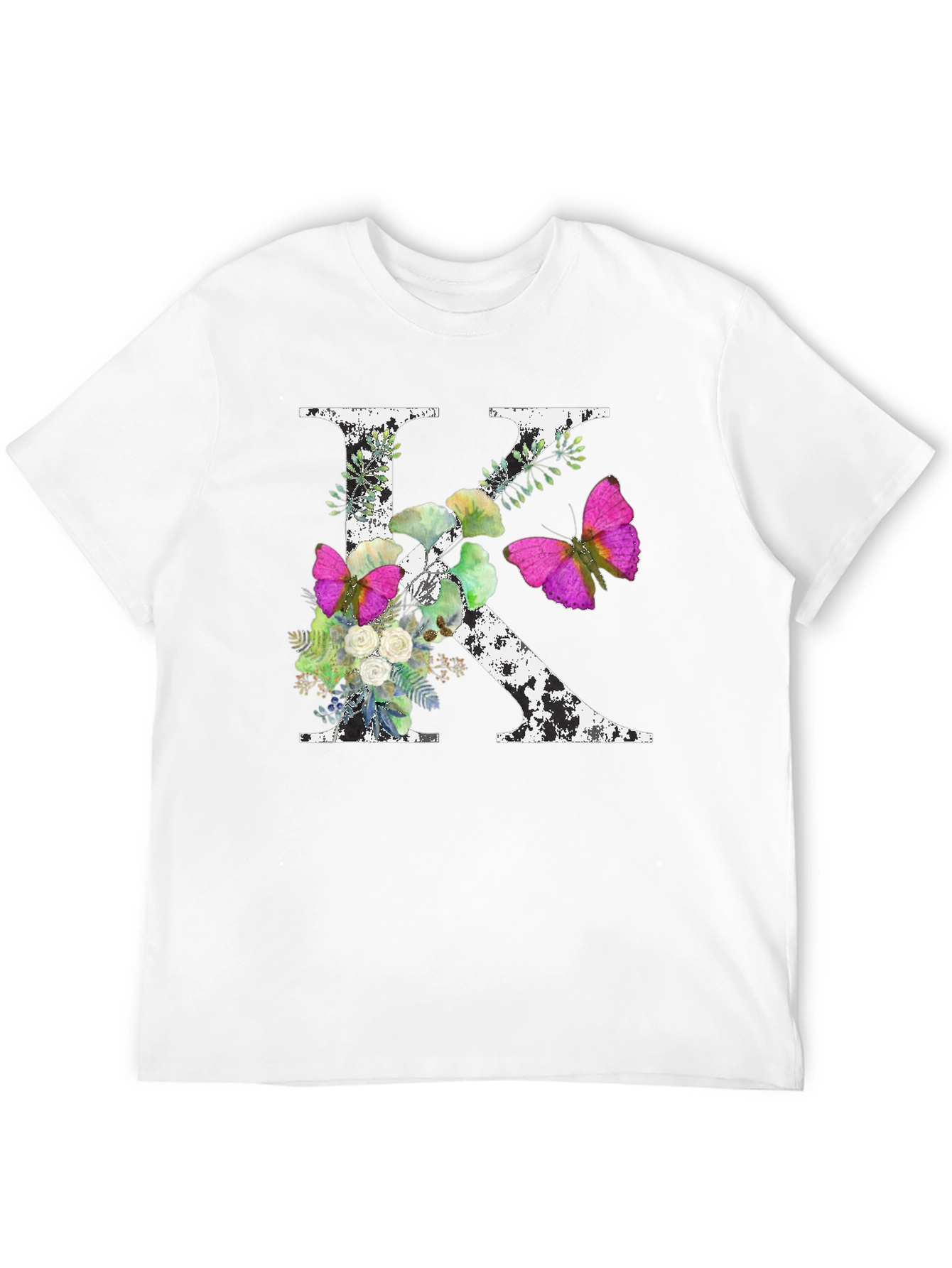 Floral Letter K T-Shirt - Custom Initial Tee