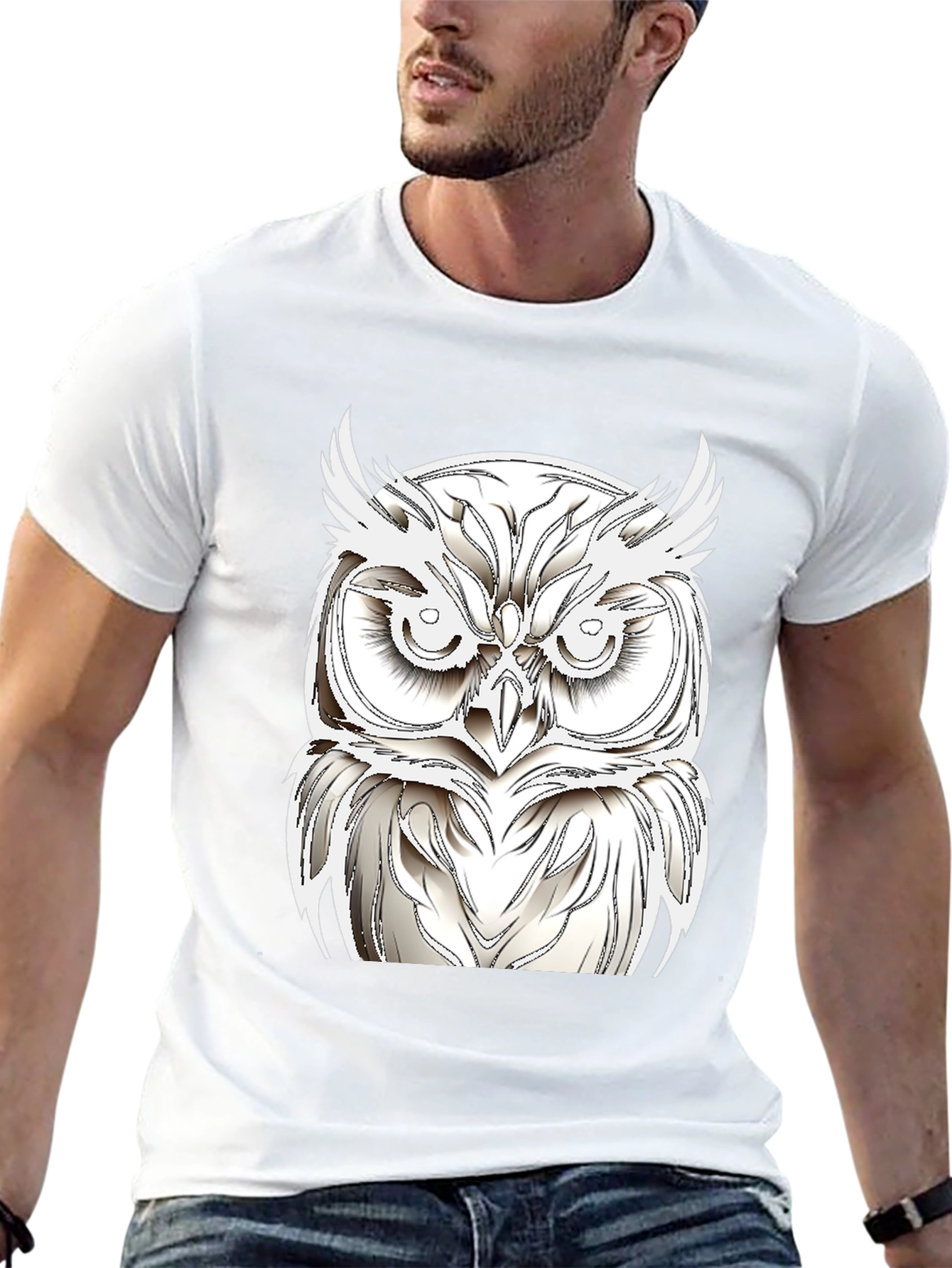 Black T-Shirt with White Owl Design
