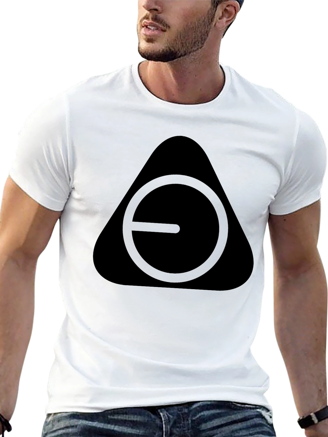 Mens Black Graphic Tee - Triangle Circle Design