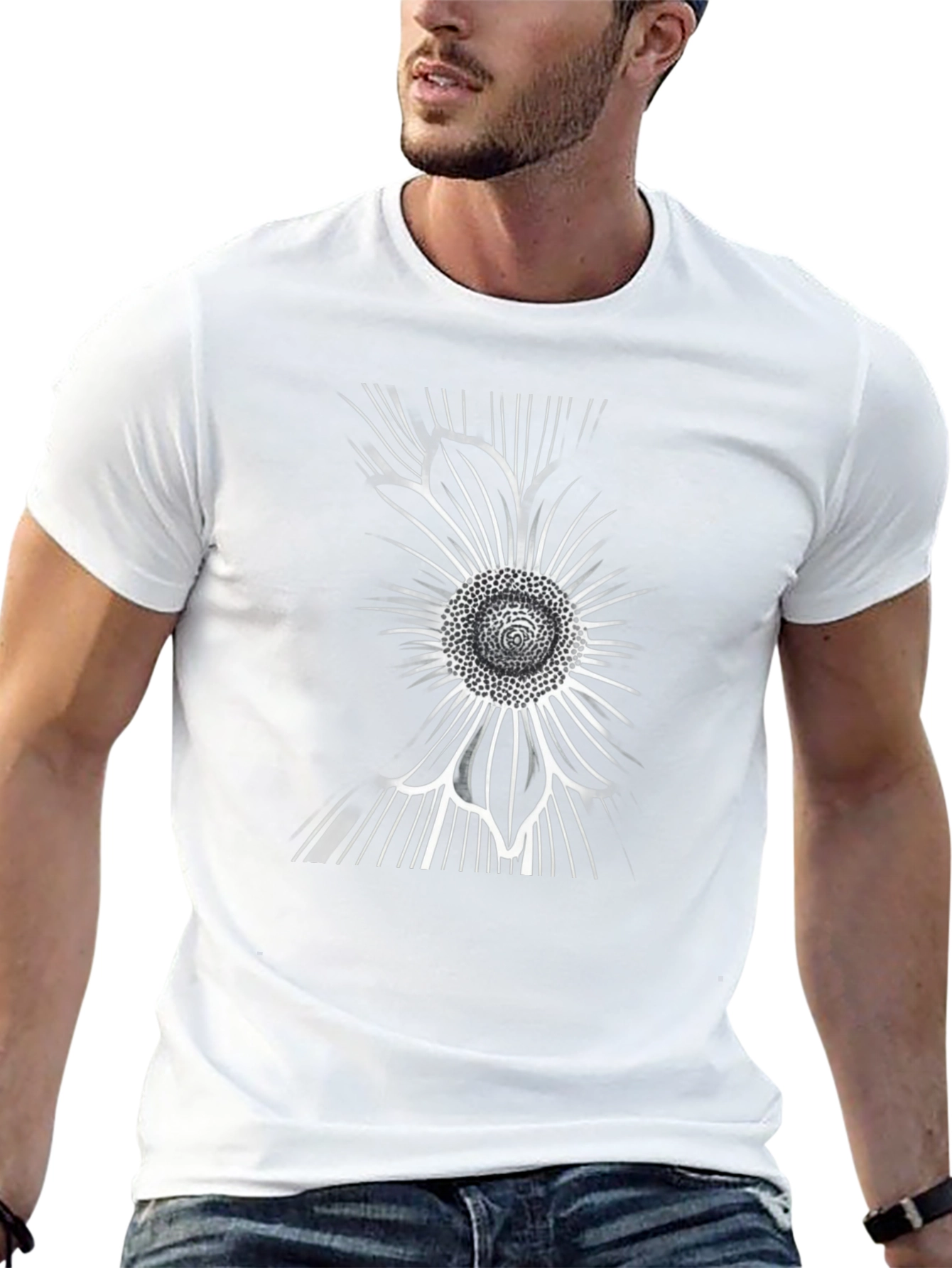 Abstract Sunflower Graphic Black T-Shirt