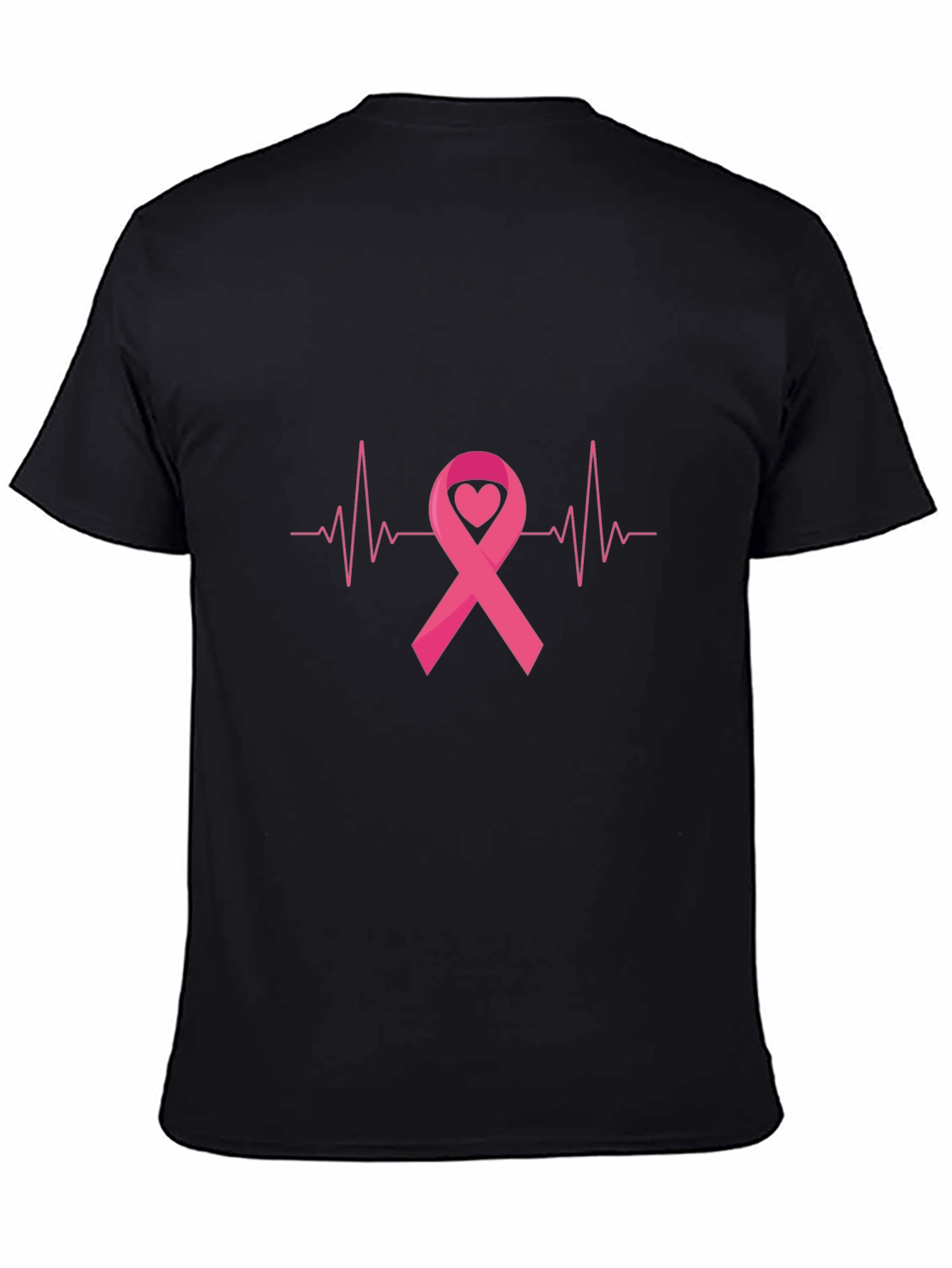 Breast Cancer Awareness Ribbon Heartbeat Black T-Shirt