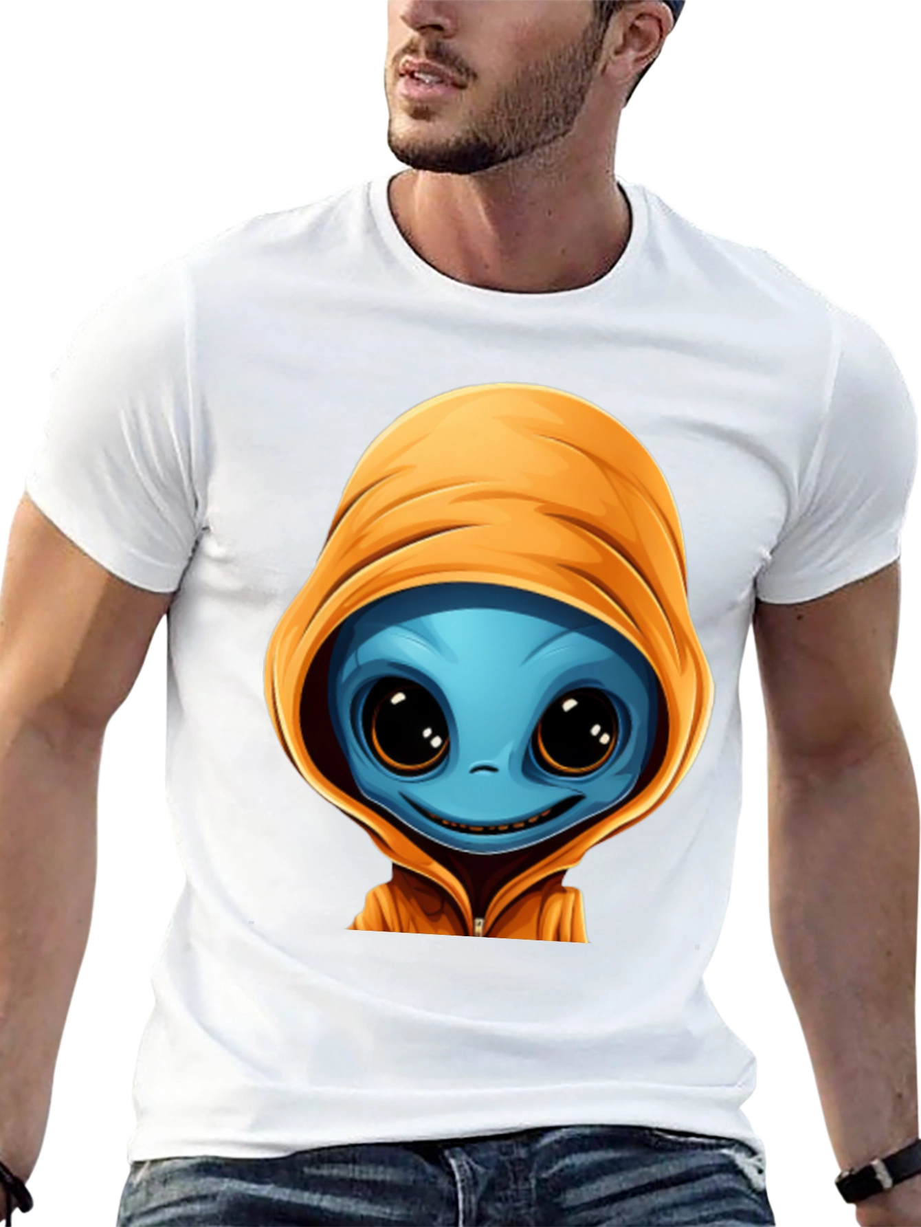 Alien Cartoon Graphic Tee - Black