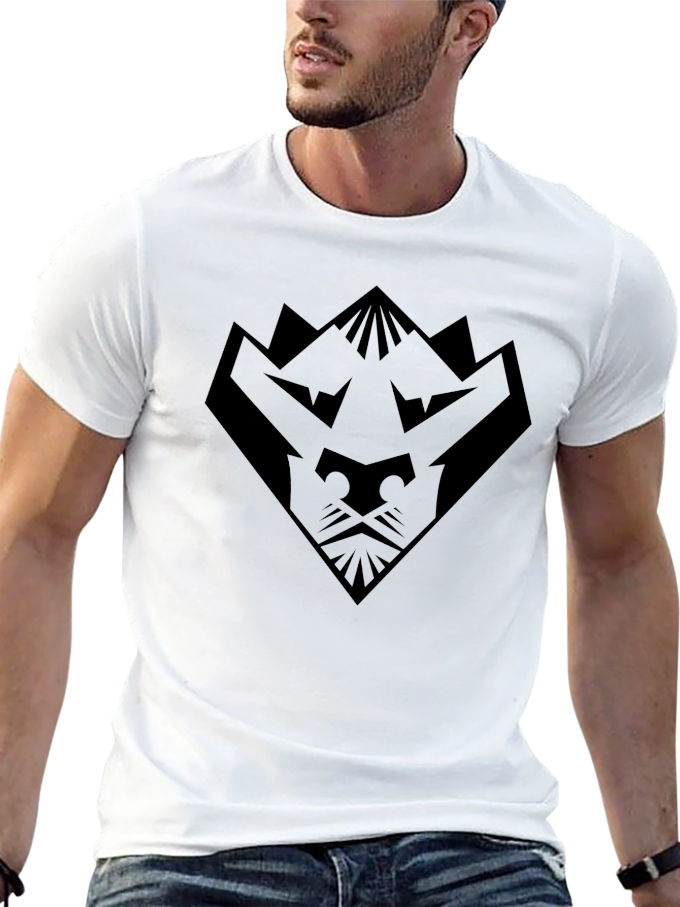 Abstract Lion Graphic Tee - Black