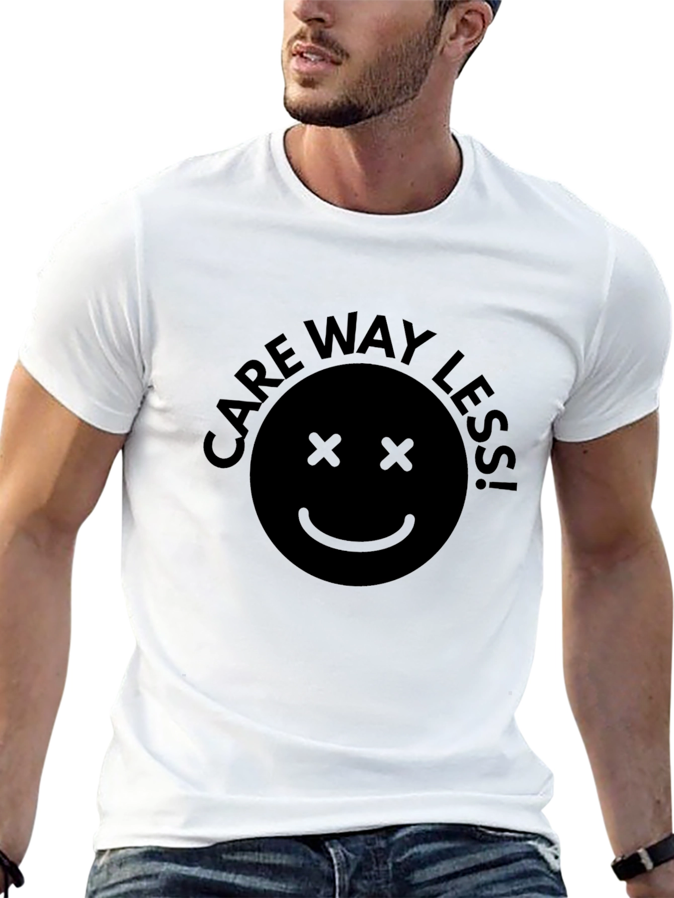 Care Way Less Smiley Face Black T-Shirt