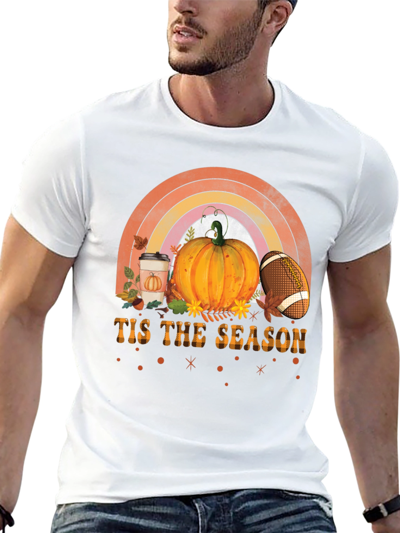 Fall Season T-Shirt with Pumpkin and Football Design
