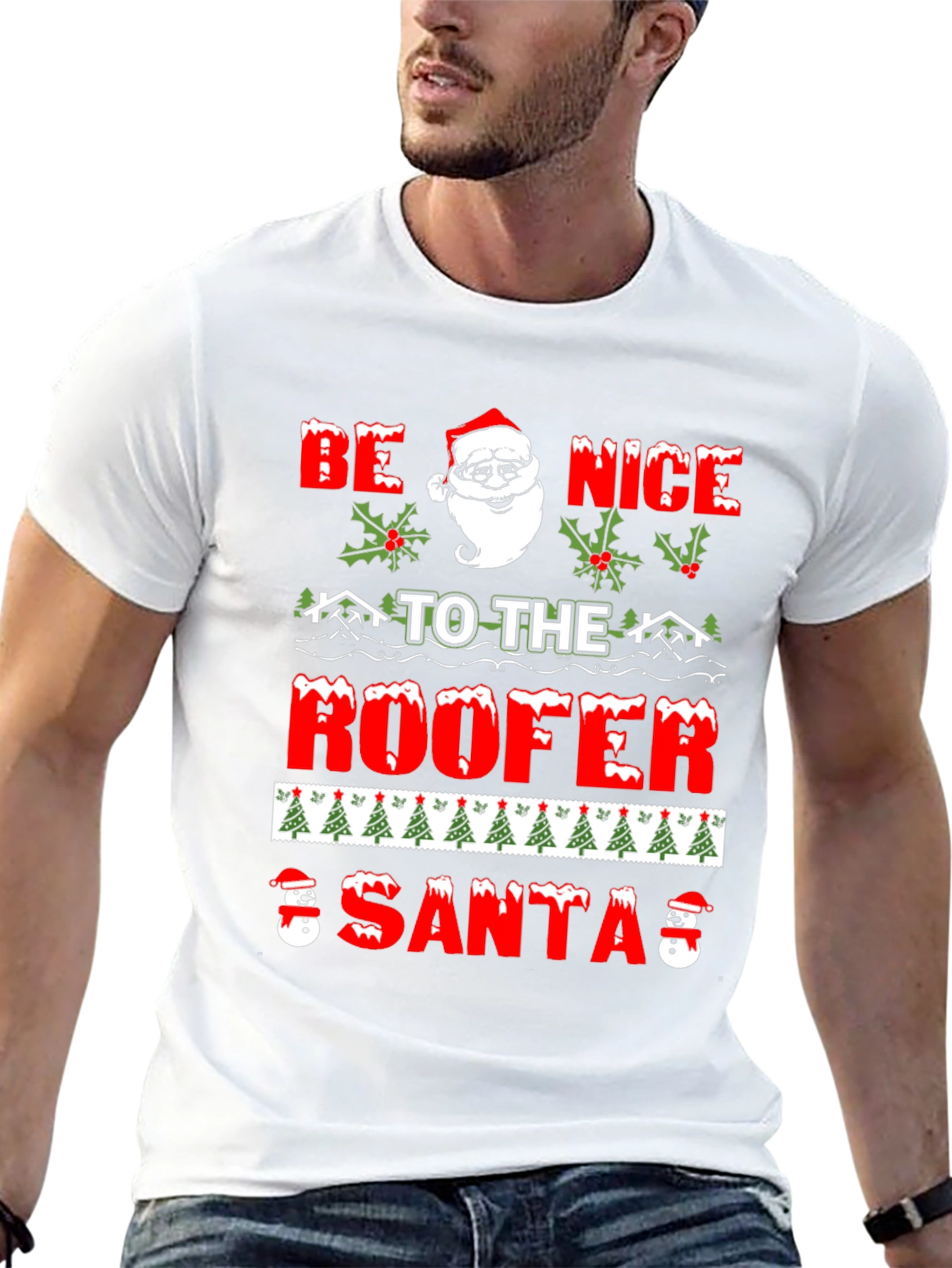 Be Nice To The Roofer Santa Christmas Graphic T-Shirt