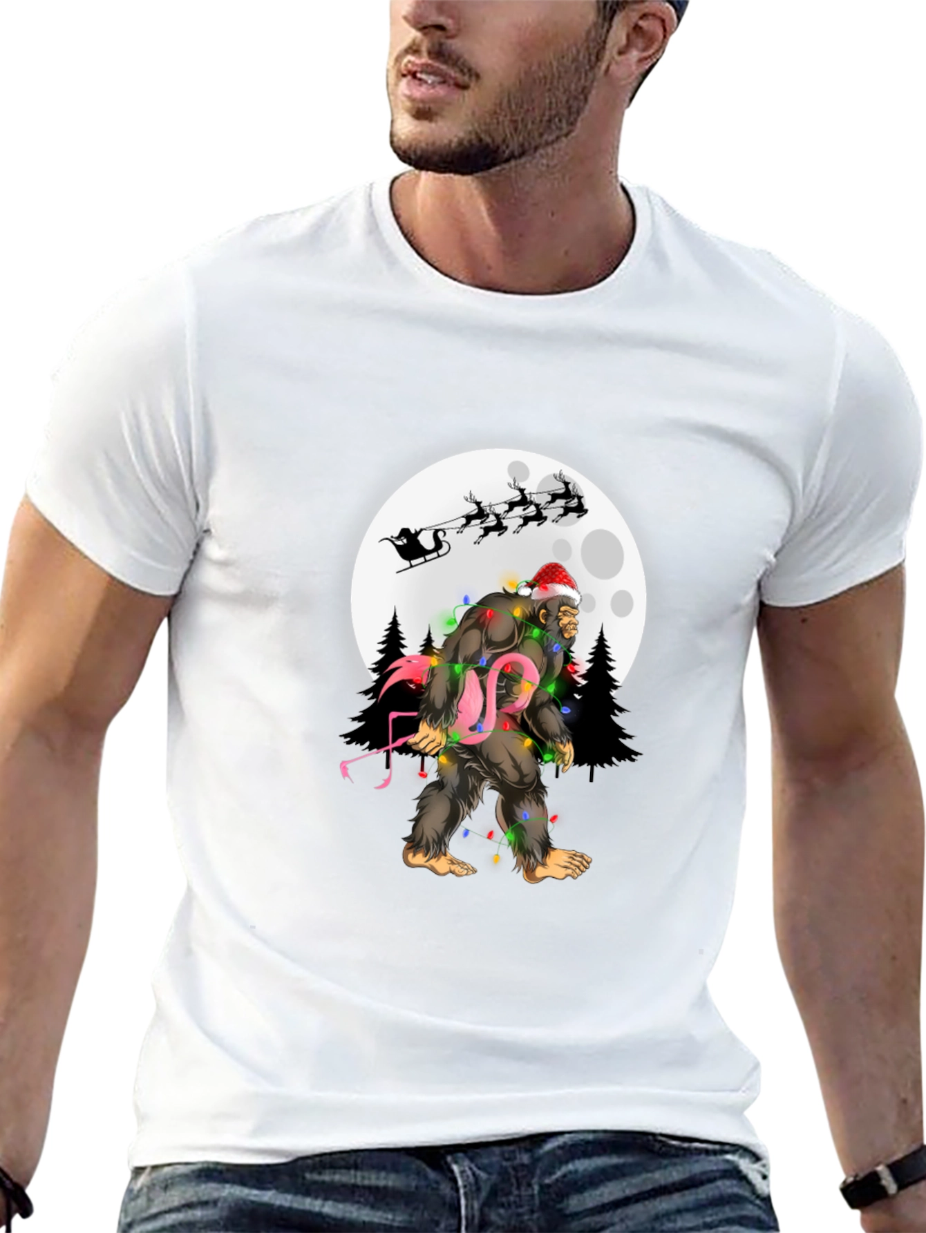 Sasquatch Flamingo Christmas T-Shirt