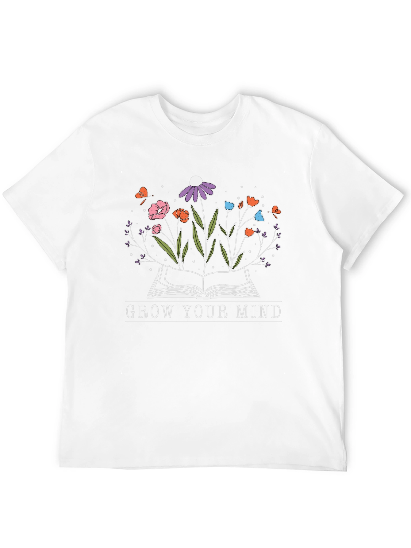 Grow Your Mind Book and Flowers T-Shirt
