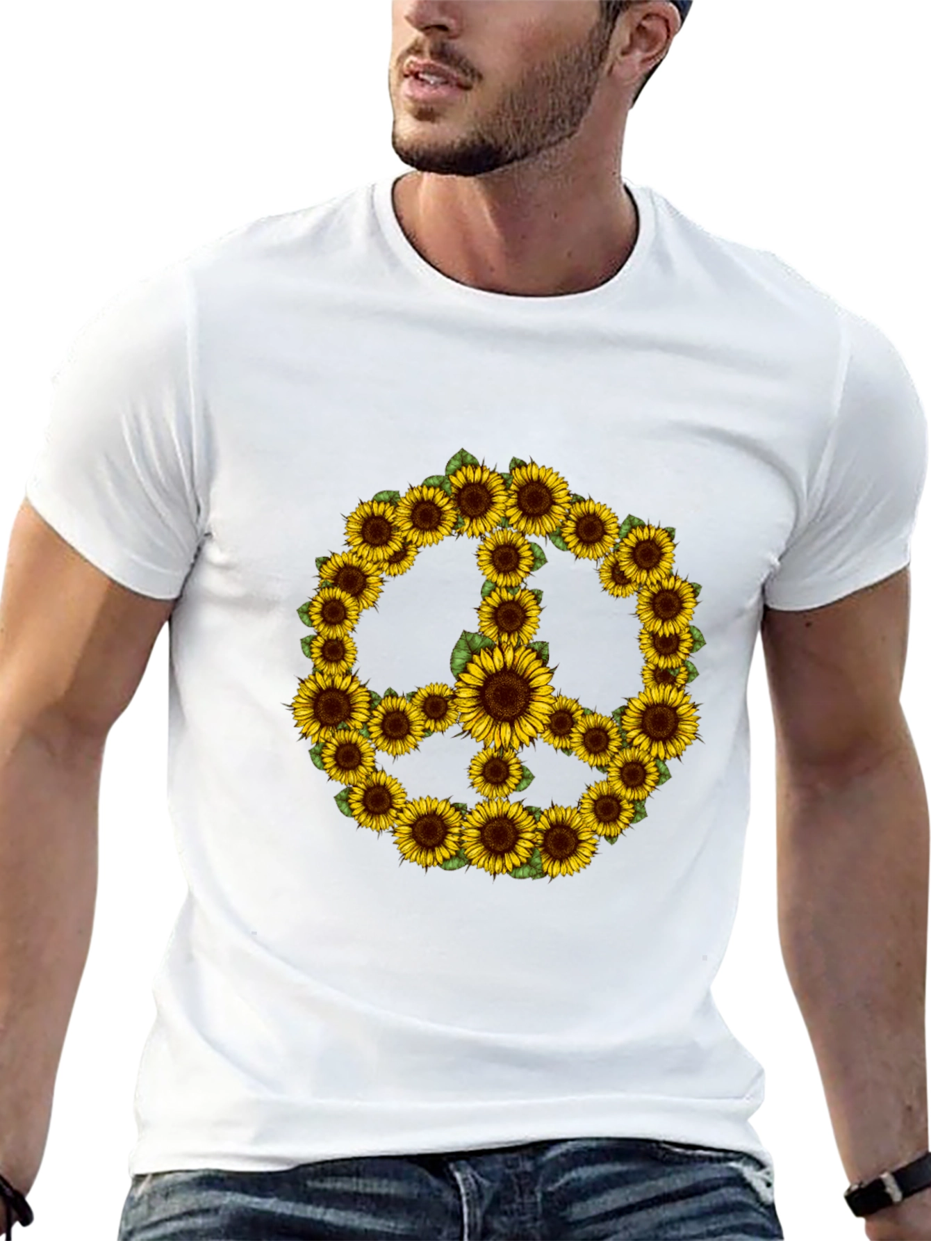 Sunflower Peace Sign Black T-Shirt