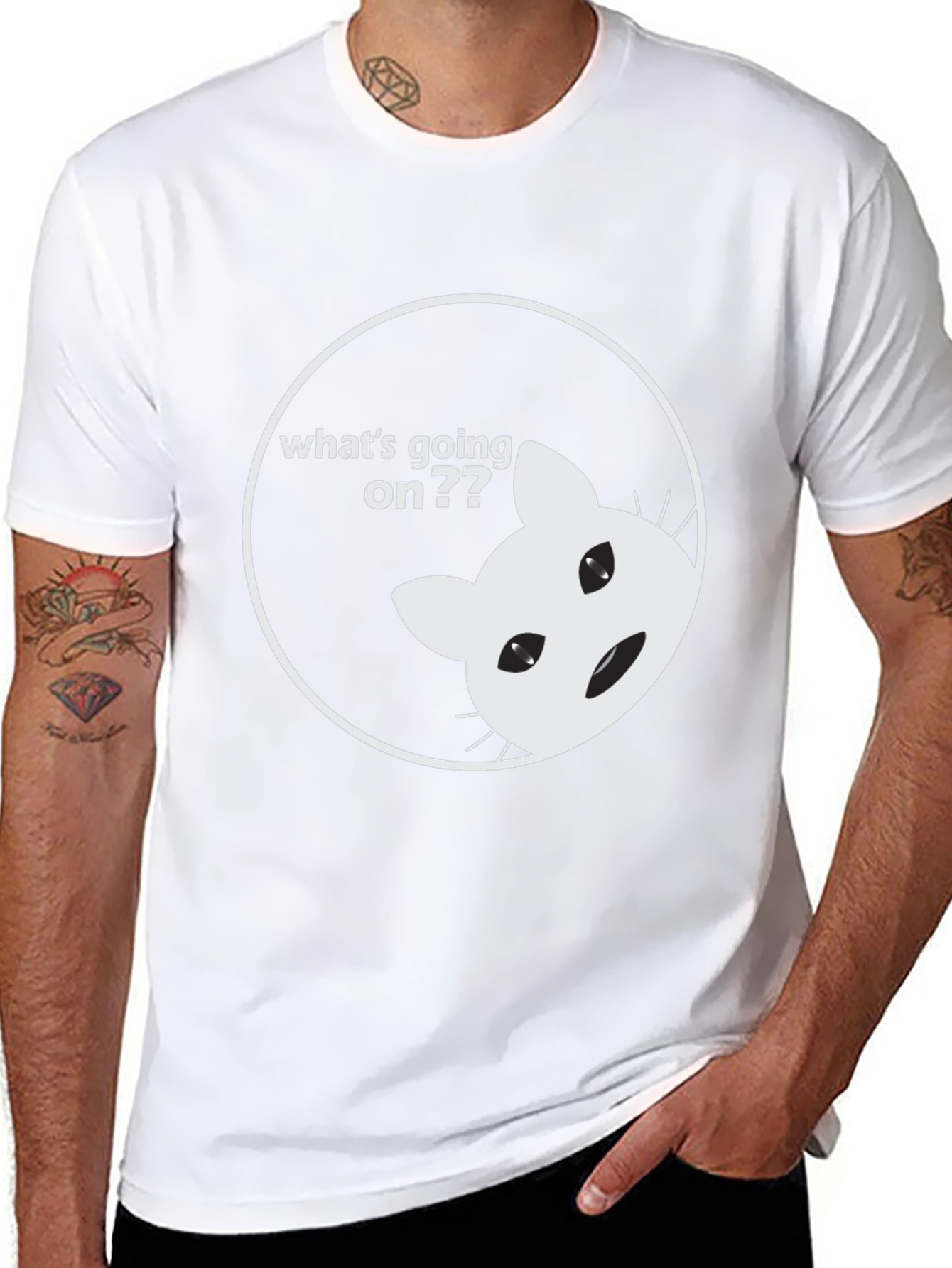 Funny Cat Whats Going On Black T-Shirt