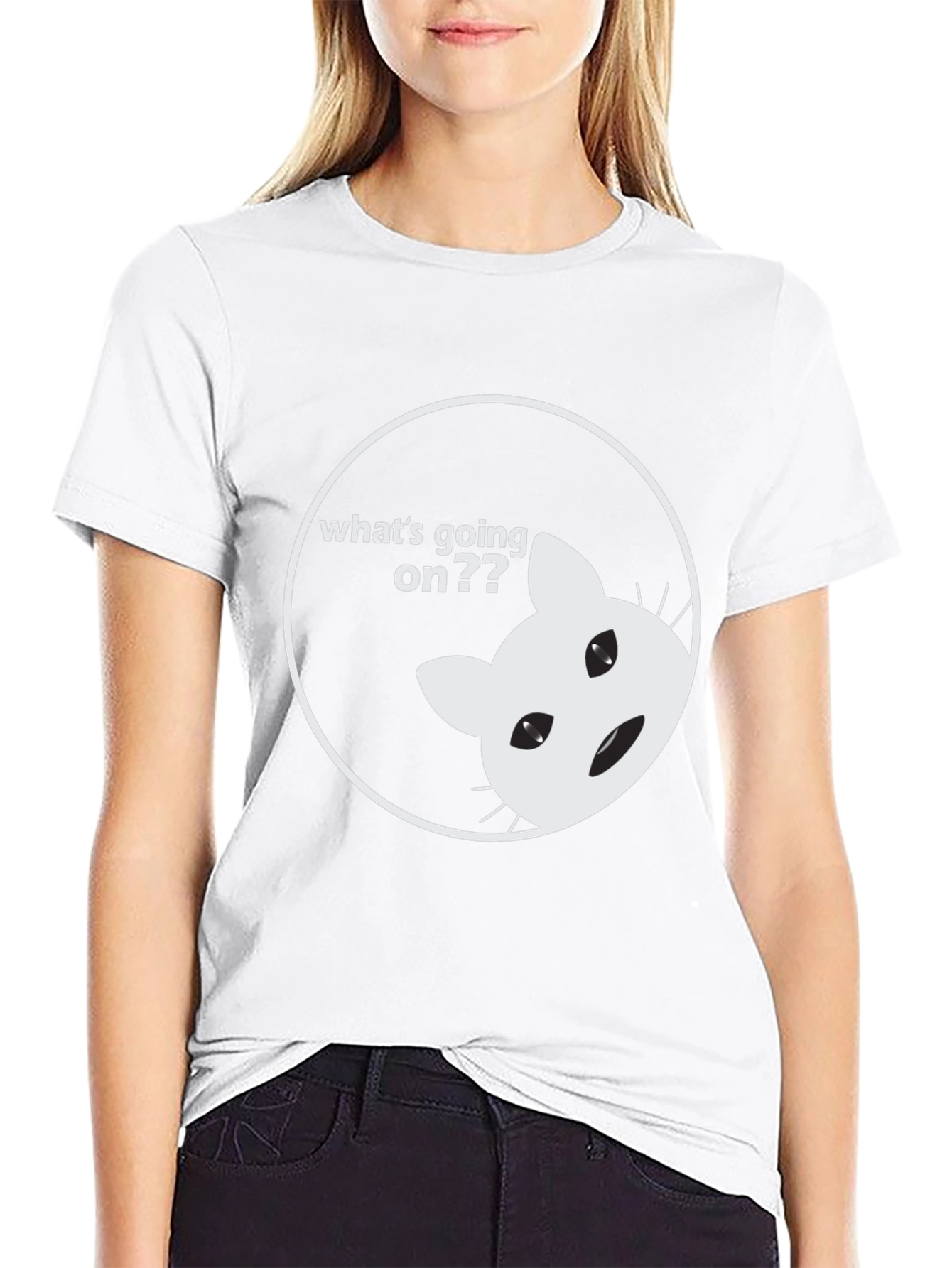 Funny Cat Whats Going On Black T-Shirt