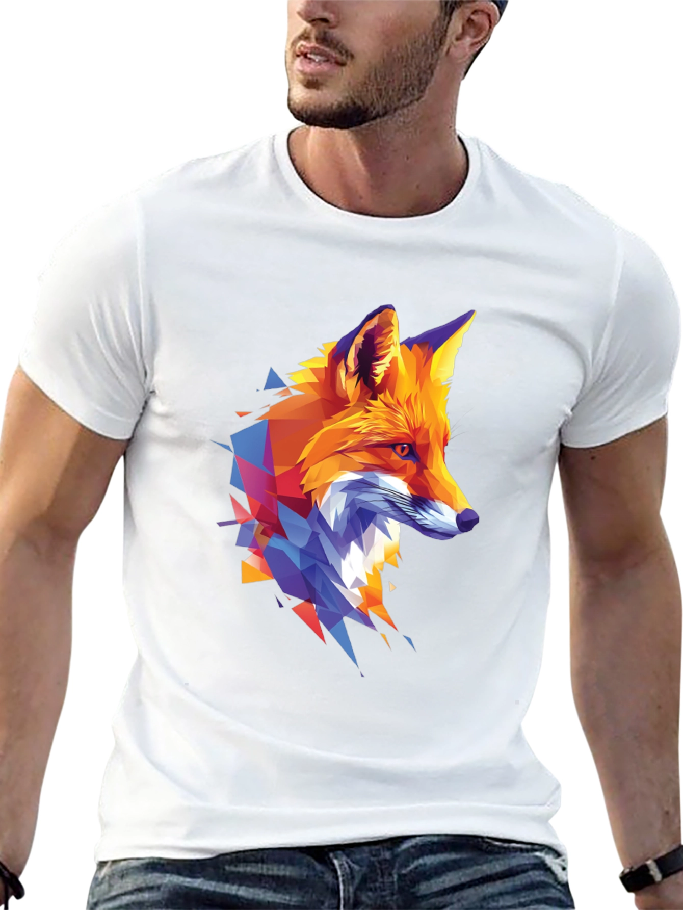 Geometric Fox Graphic Print Black T-Shirt