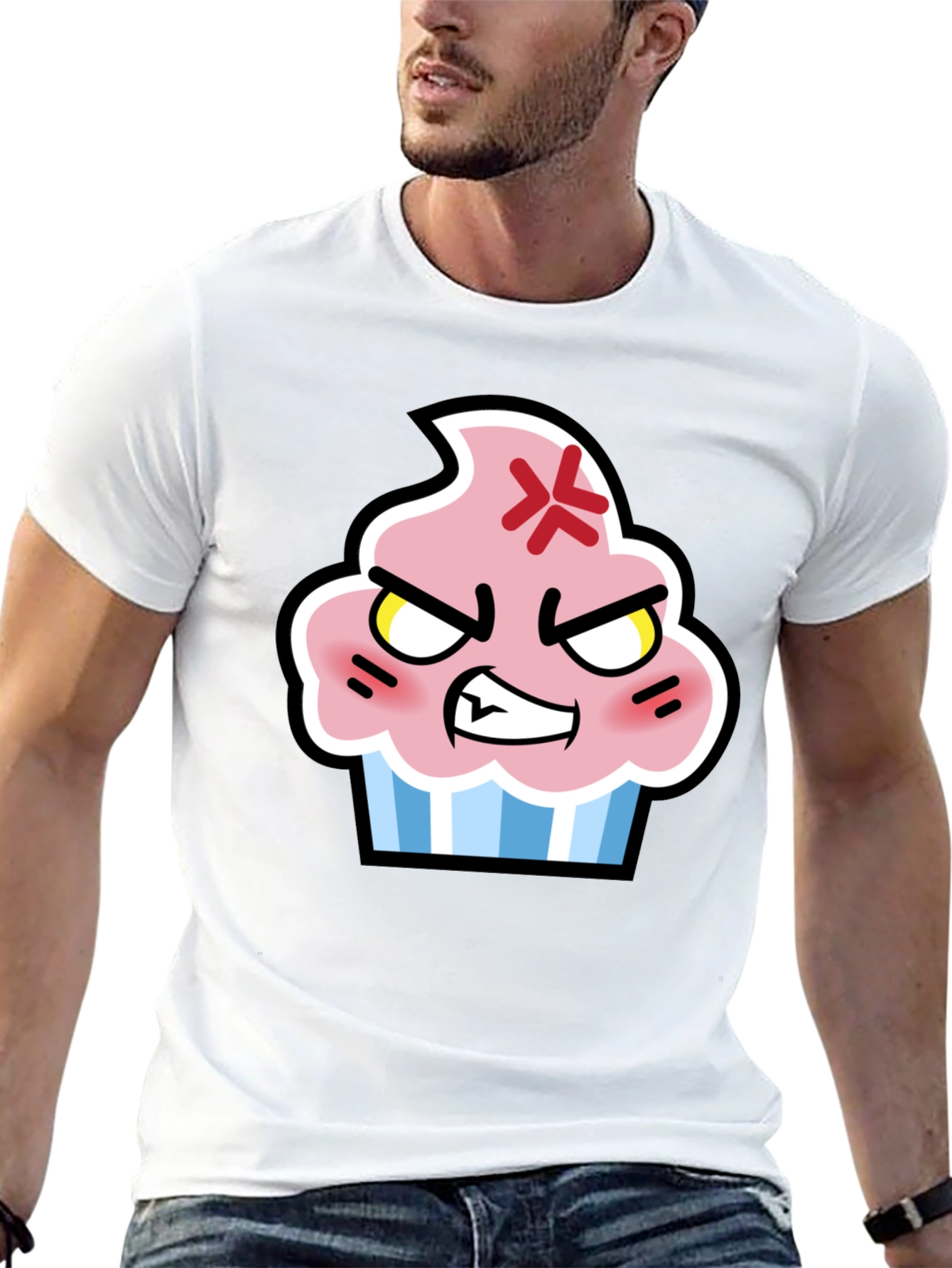 Angry Cupcake Graphic Tee - Novelty Black T-Shirt