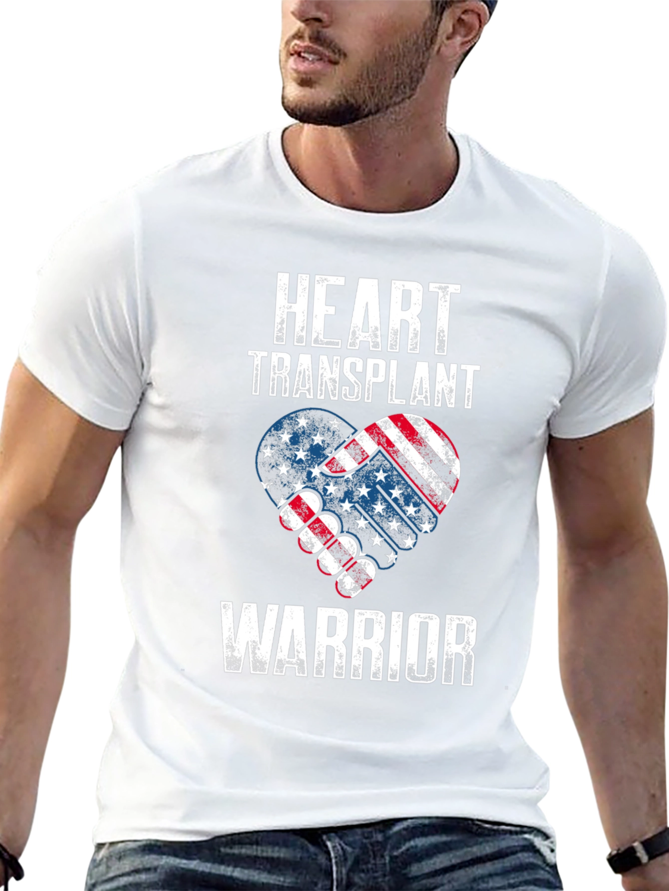 Heart Transplant Warrior Patriotic USA Flag T-Shirt