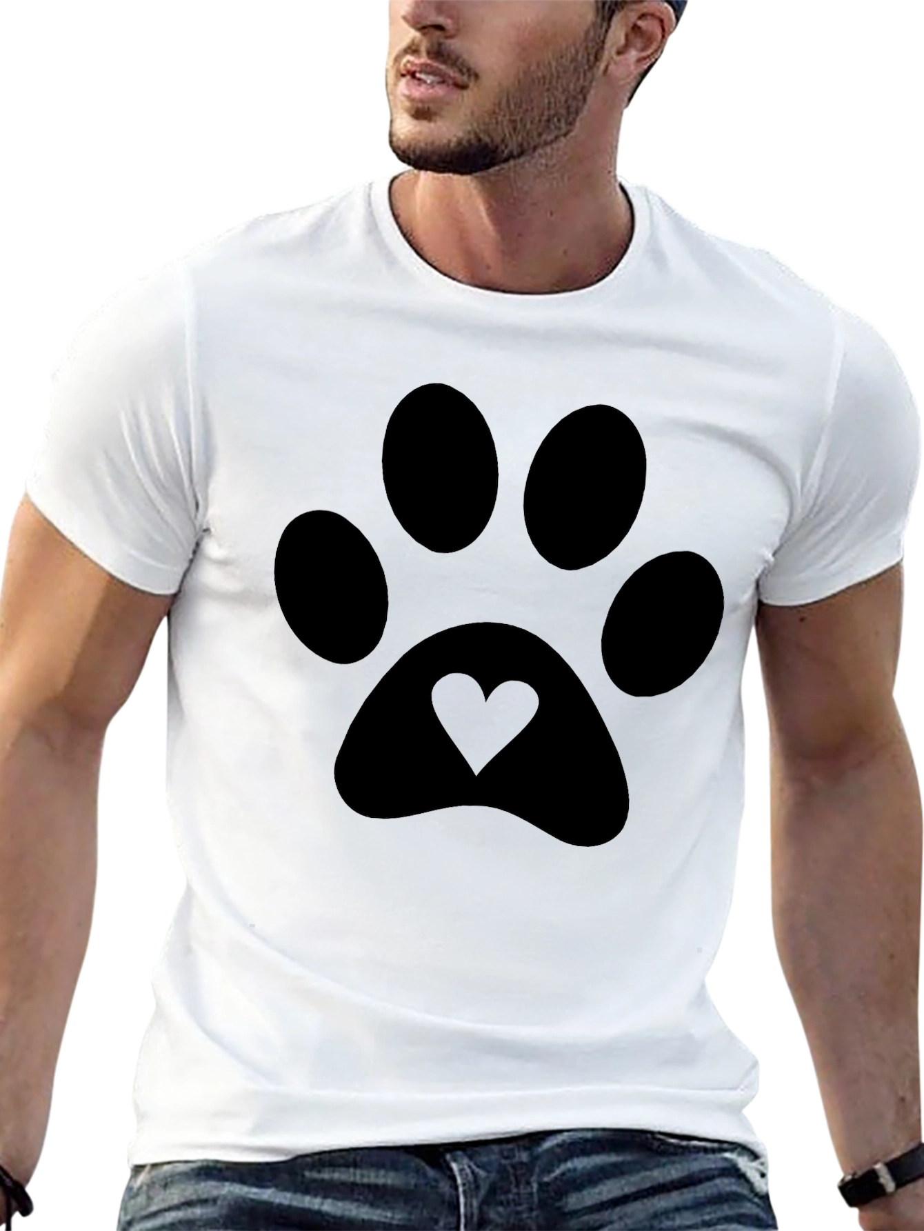Paw Print Heart Tee - Stylish Black Unisex T-Shirt