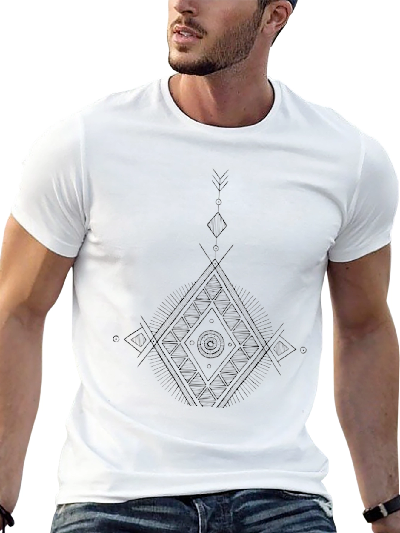 Mens Black Geometric Graphic Print T-Shirt
