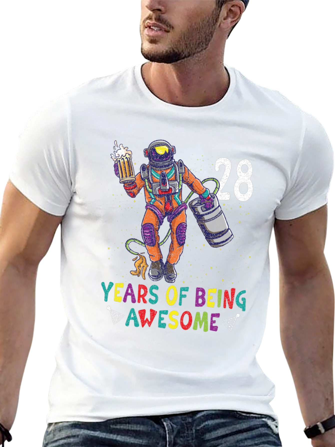 28 Years of Awesome T-Shirt - Beer Astronaut