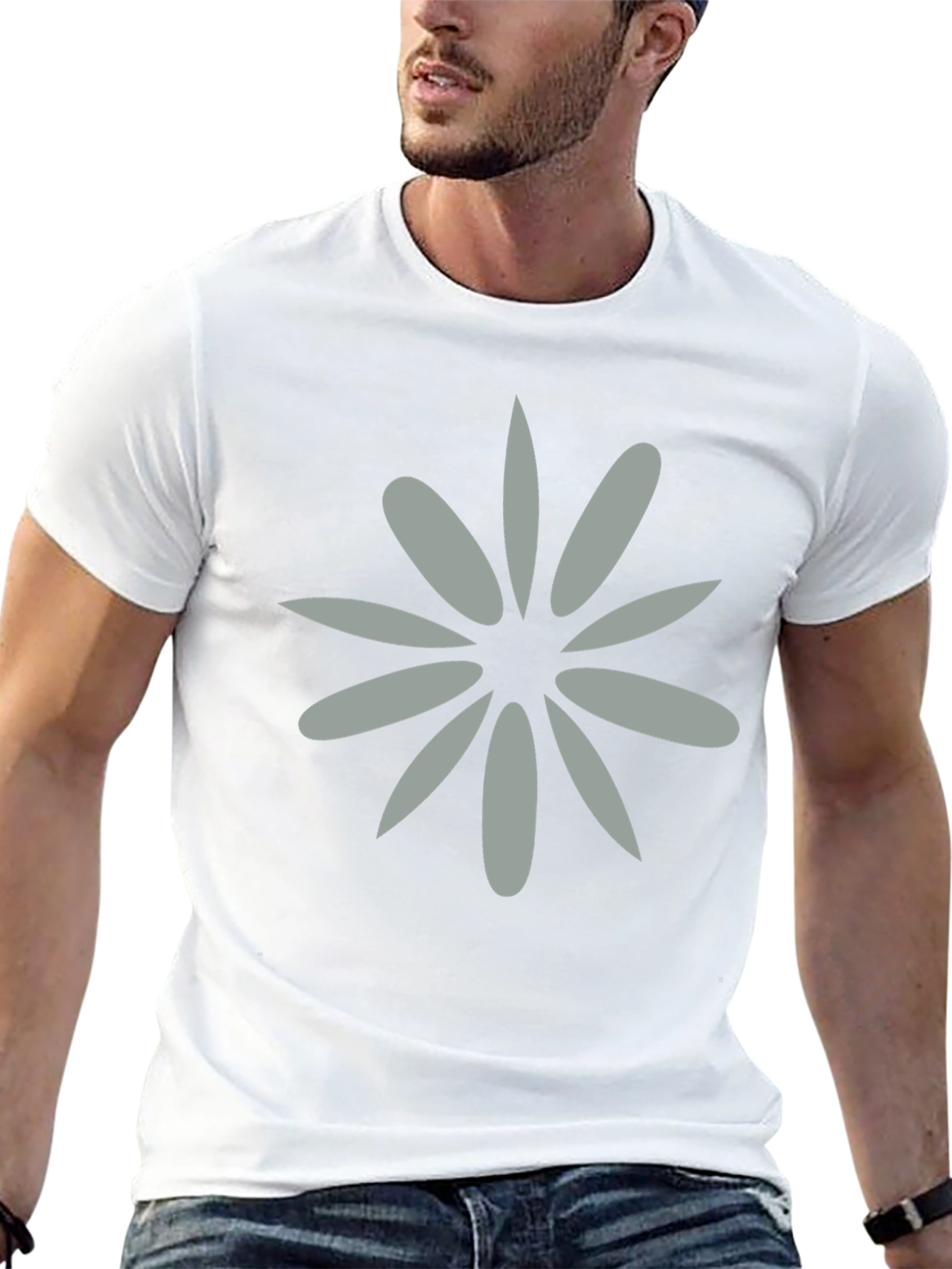 Black Tee with Grey Flower Graphic