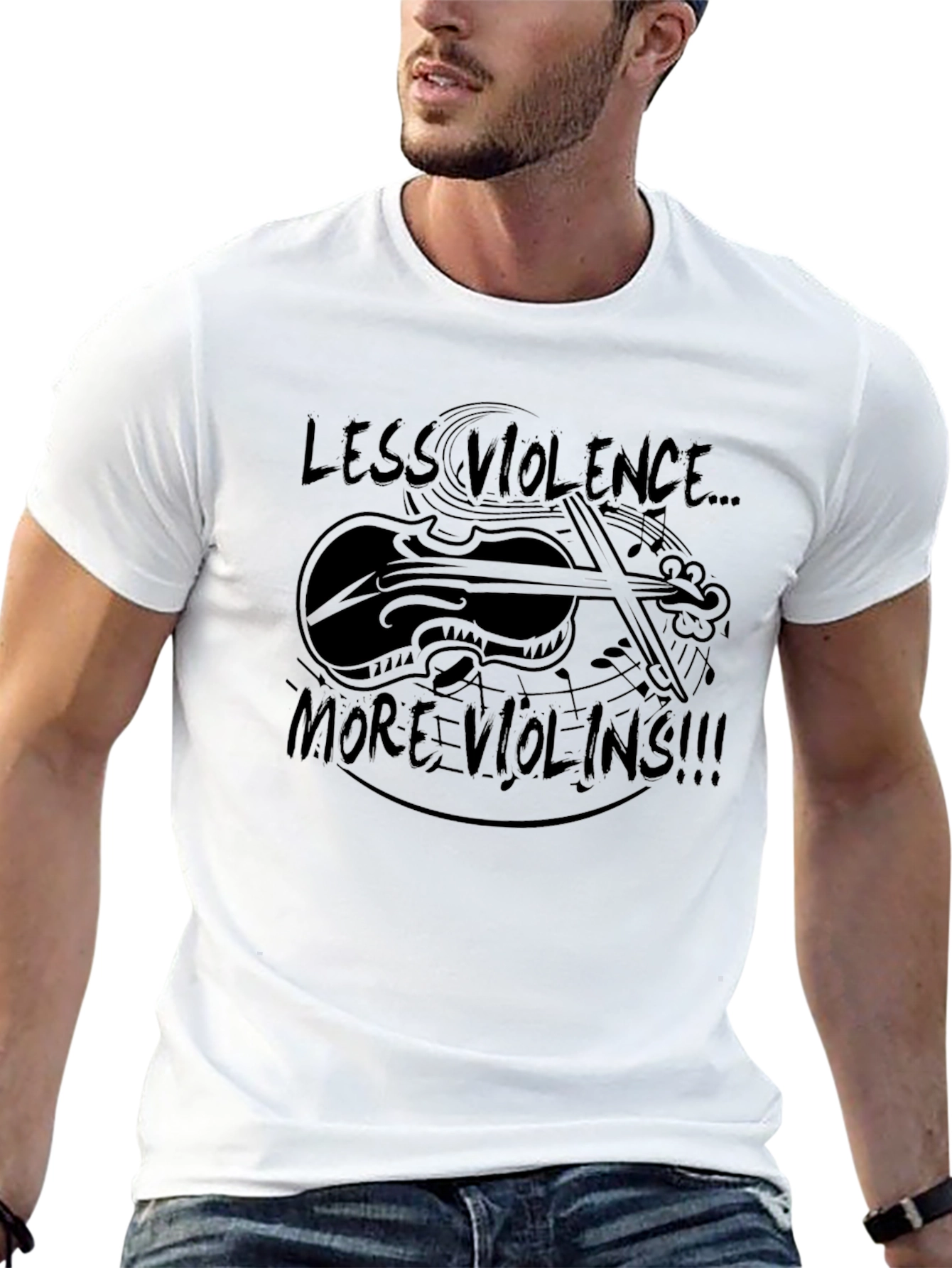 Less Violence More Violins Black Graphic Tee