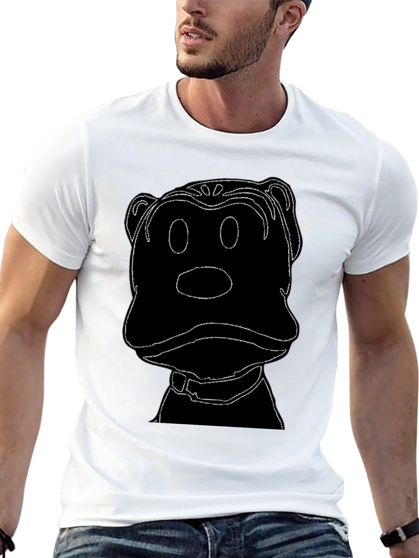 Cartoon Dog Outline Black T-Shirt