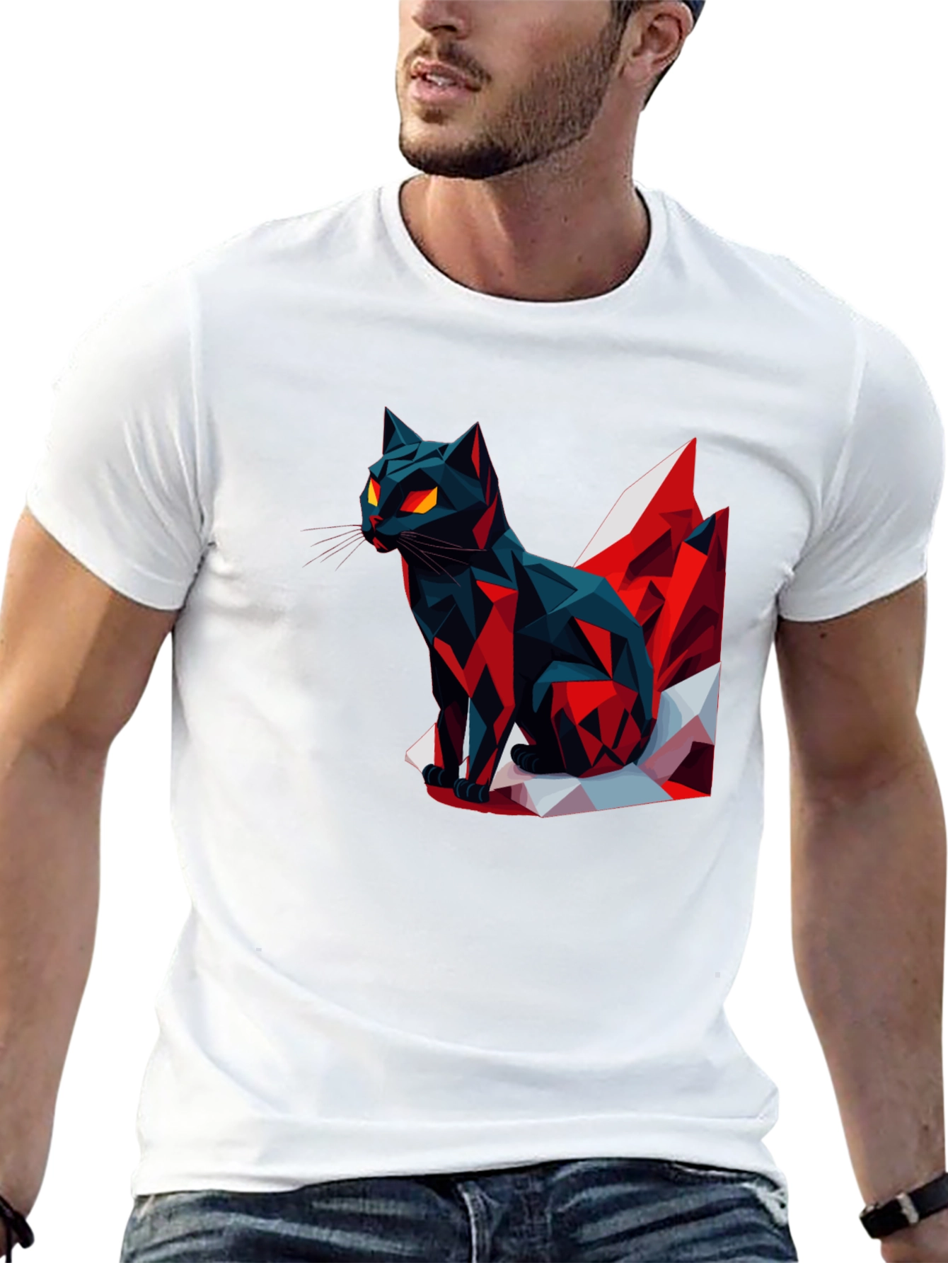 Geometric Cat Graphic T-Shirt