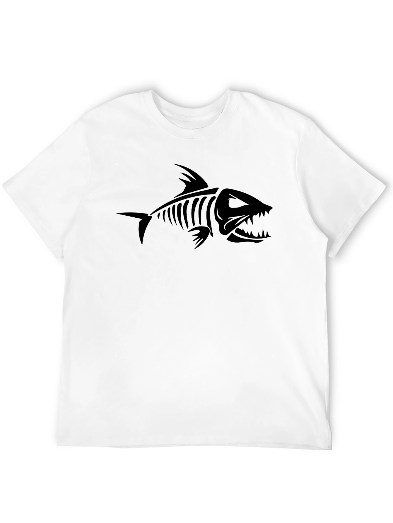 Mens Black Graphic Tee - Fish Skeleton Design