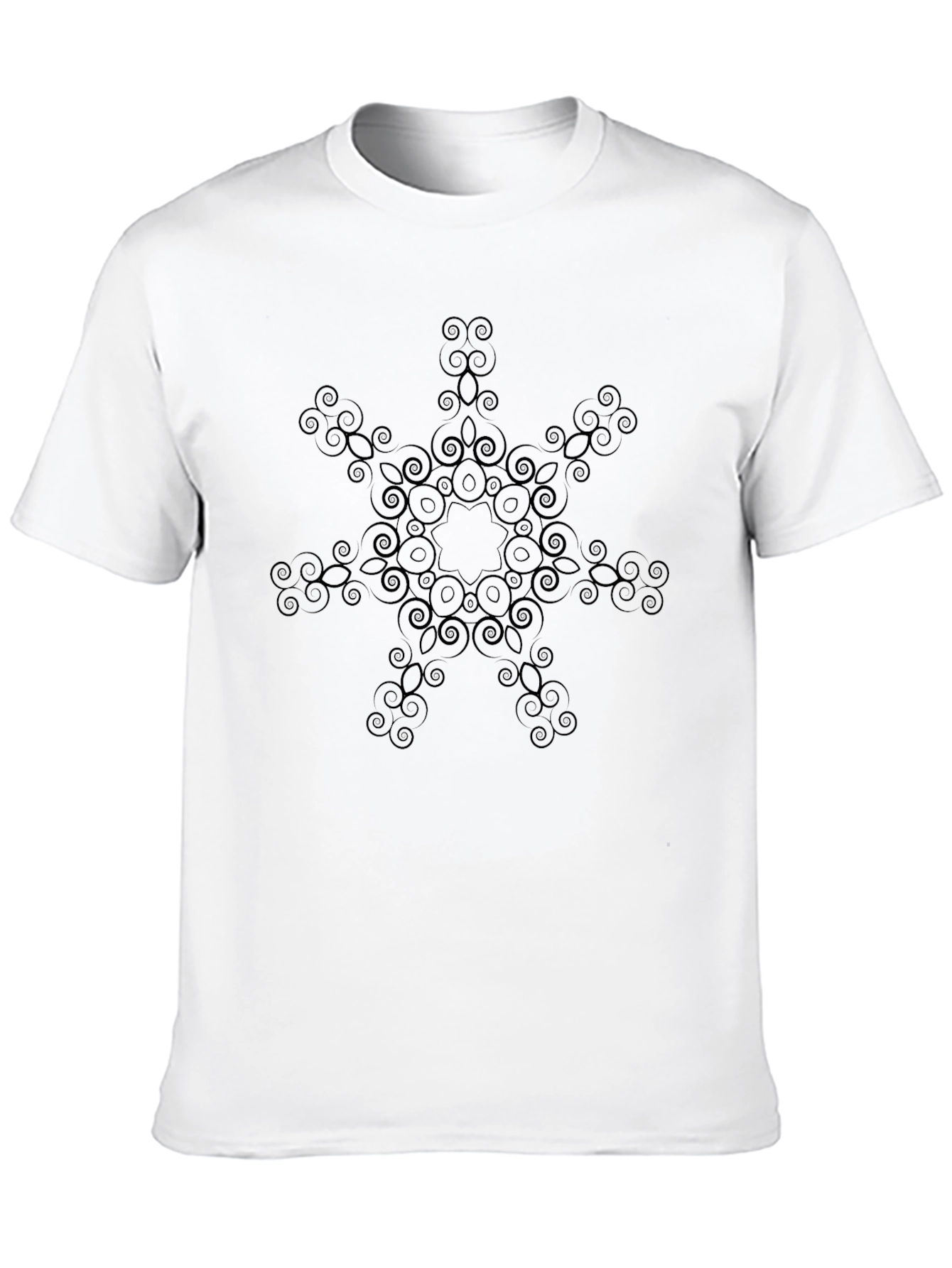 Mens Black Graphic Tee - Geometric Snowflake Design