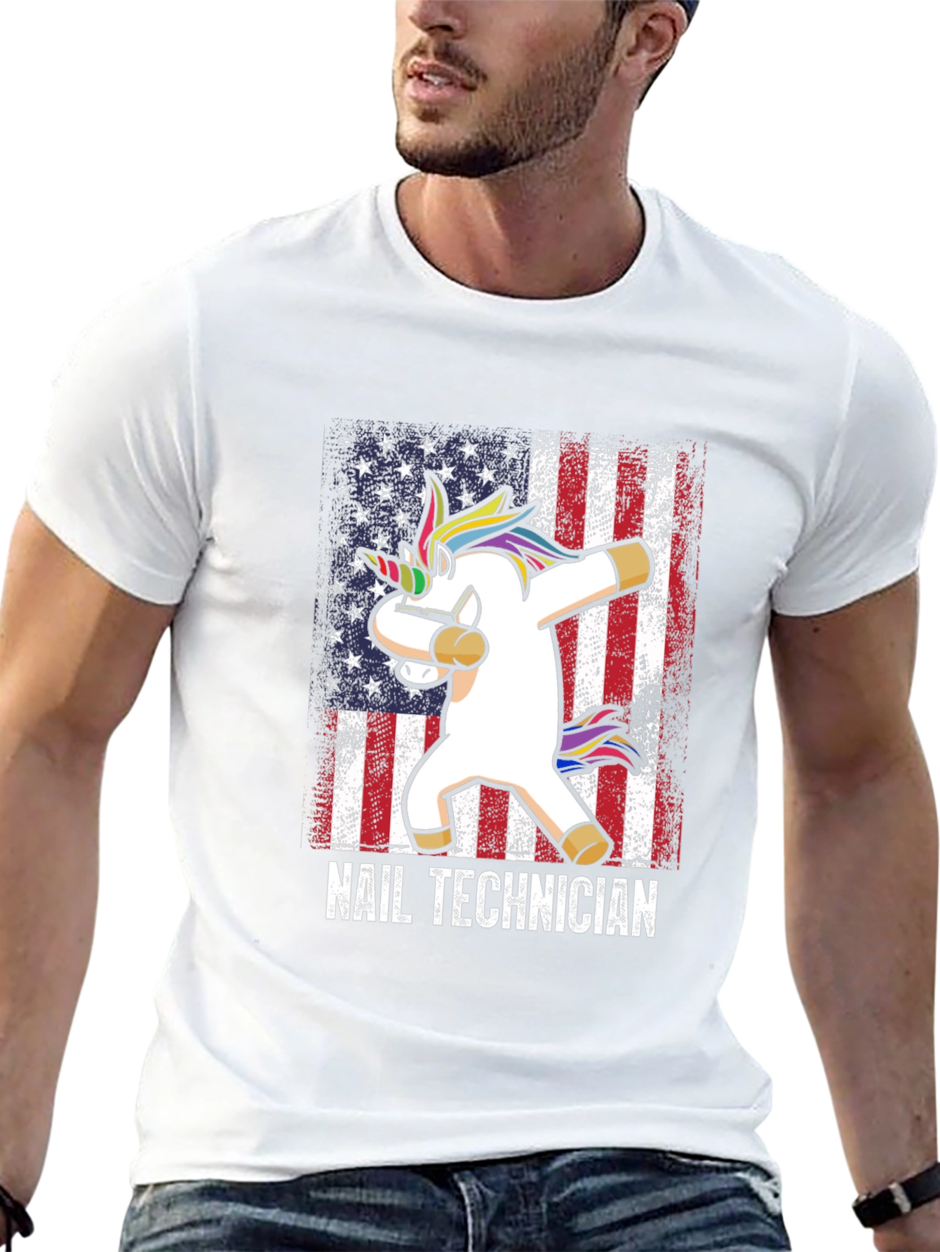 Unicorn Nail Technician American Flag T-Shirt