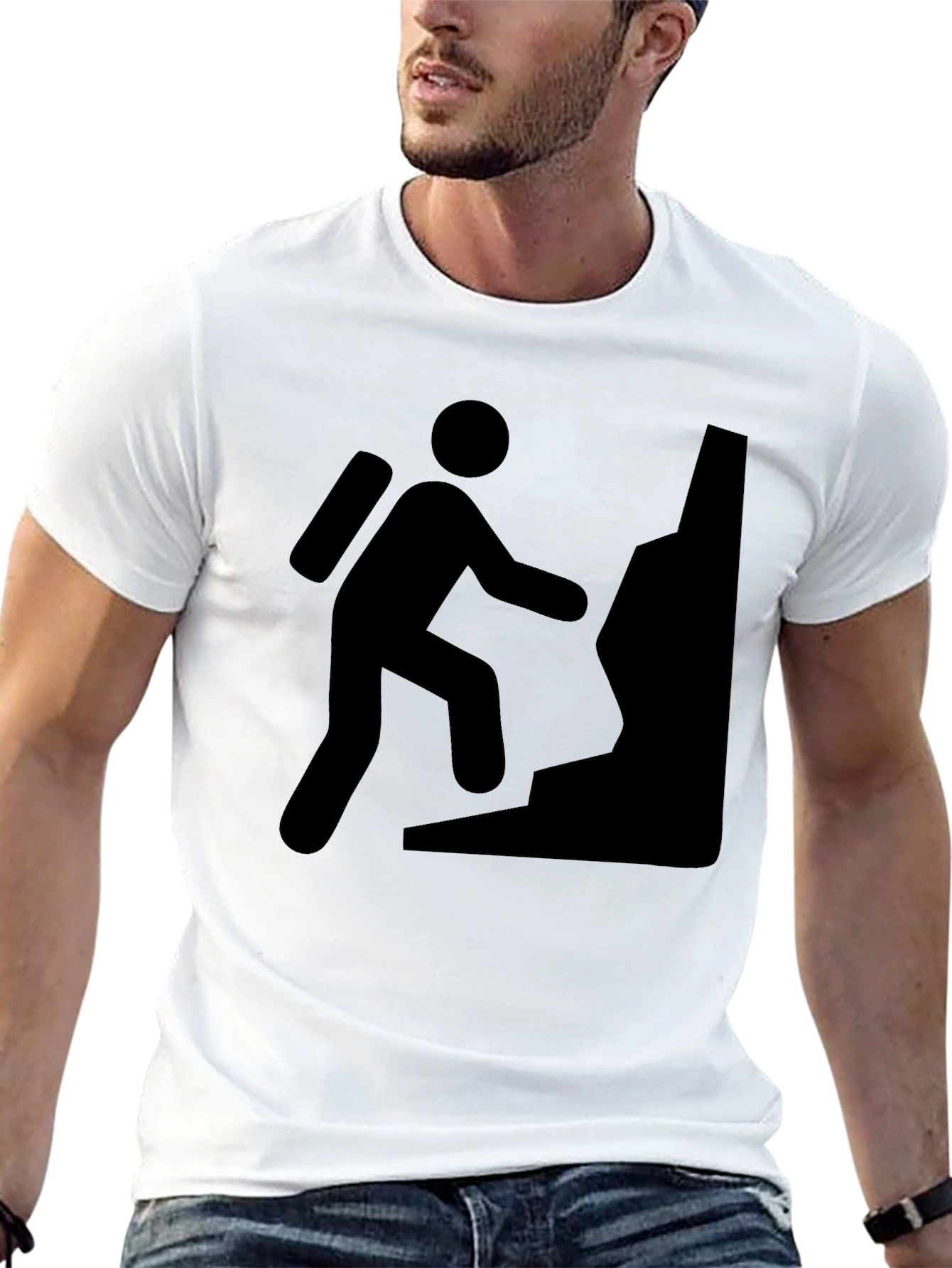 Climbing Man Graphic Tee - Black Cotton Casual T-Shirt