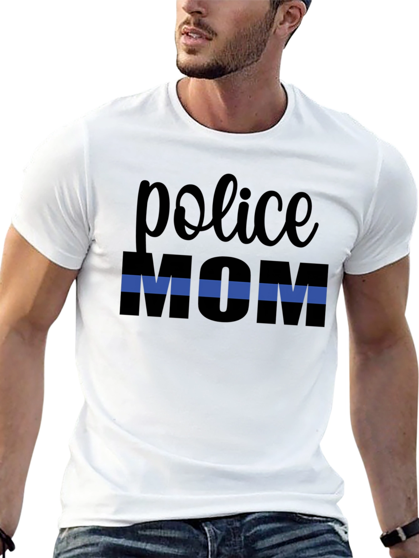 Police Mom Thin Blue Line Graphic T-Shirt