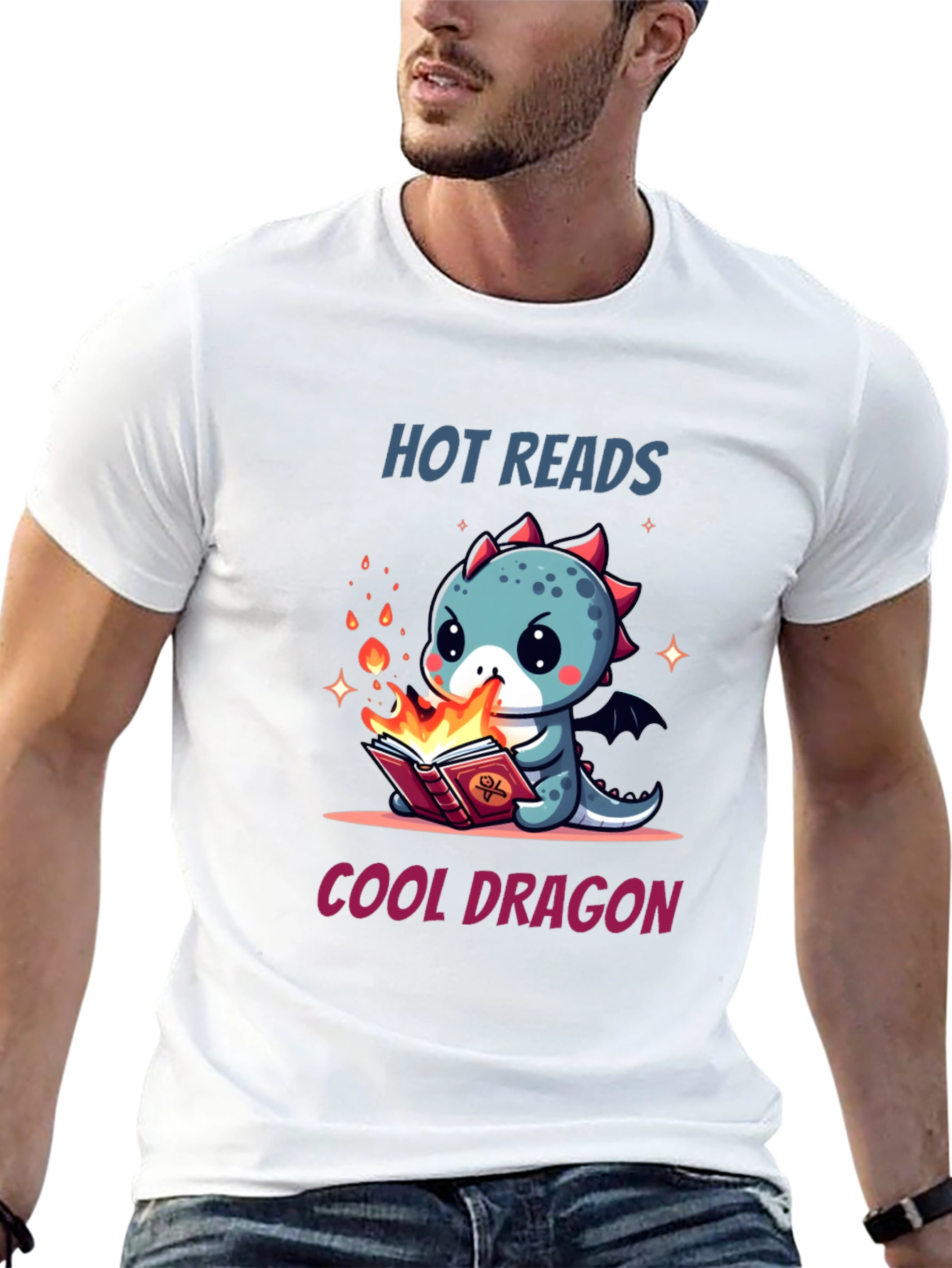 Cute Dragon Reading T-Shirt - Hot Reads Cool Dragon