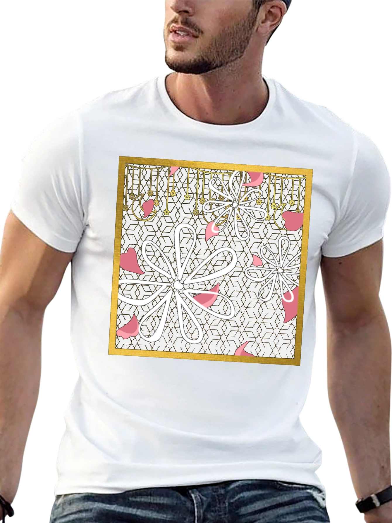 Floral Geometric Graphic Tee - Modern Print