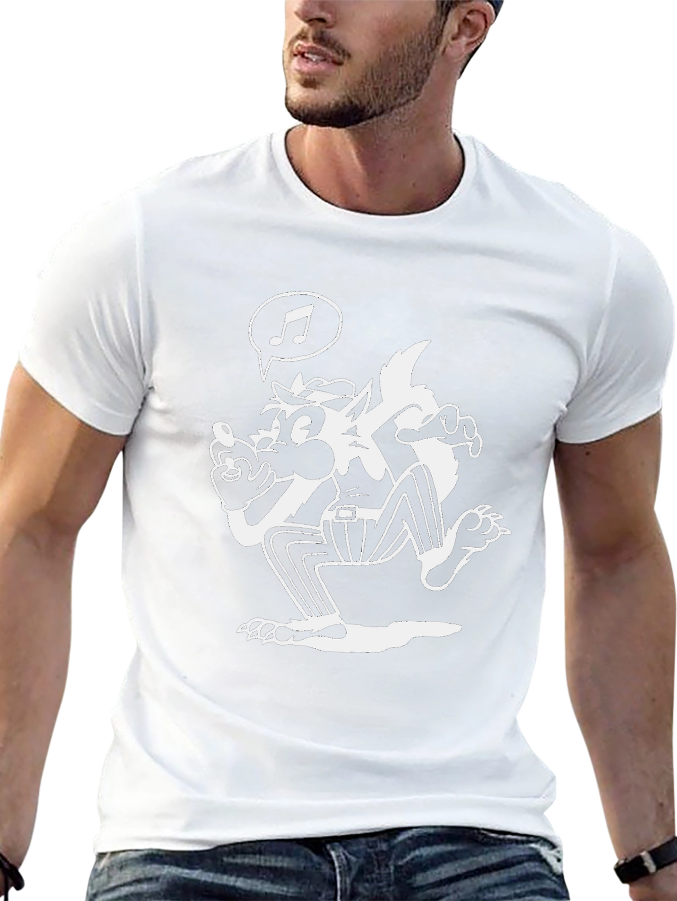 Cartoon Wolf Music T-Shirt - Classic Black Tee