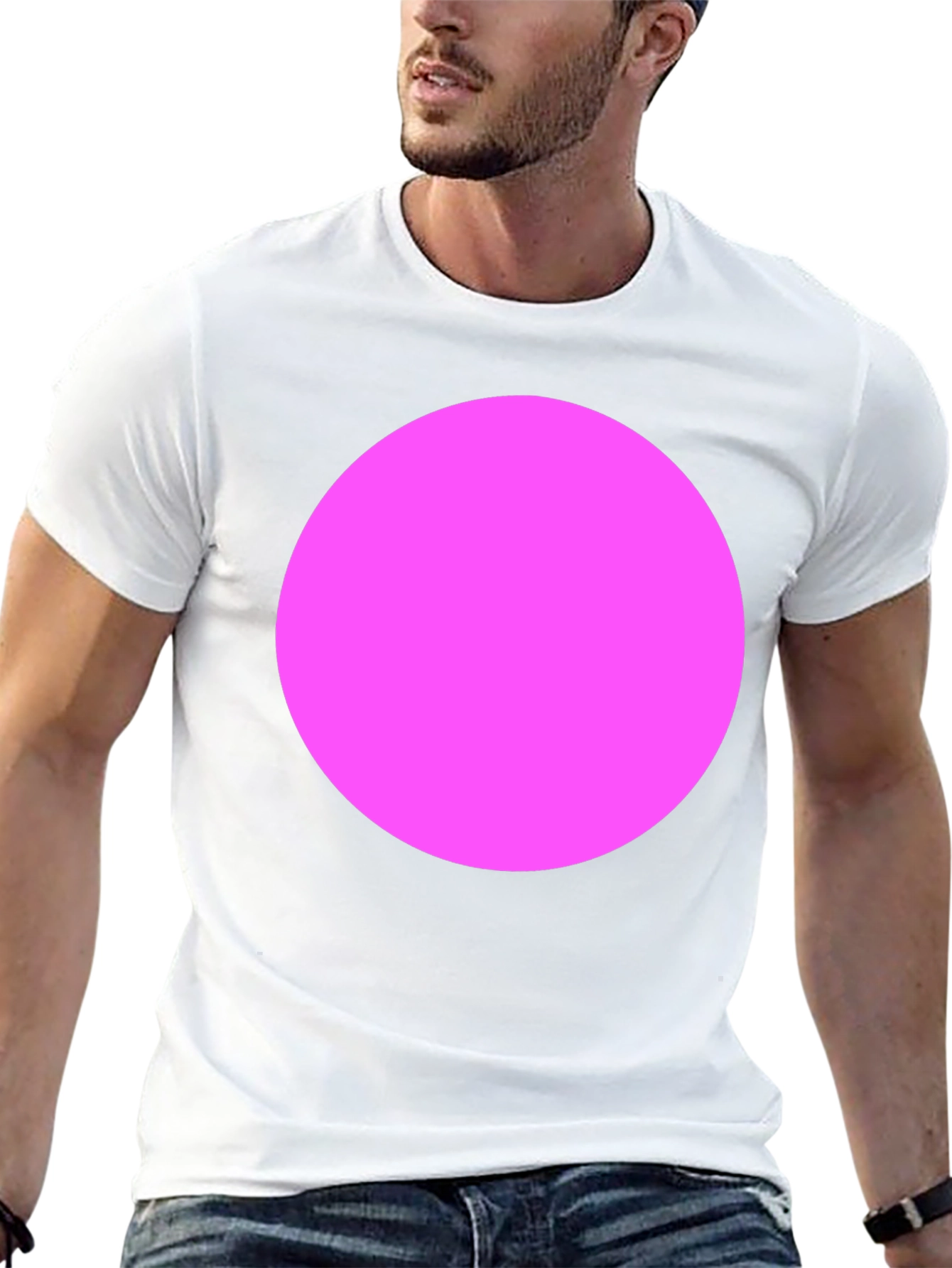 Classic Black Crewneck Tee with Bold Pink Circle