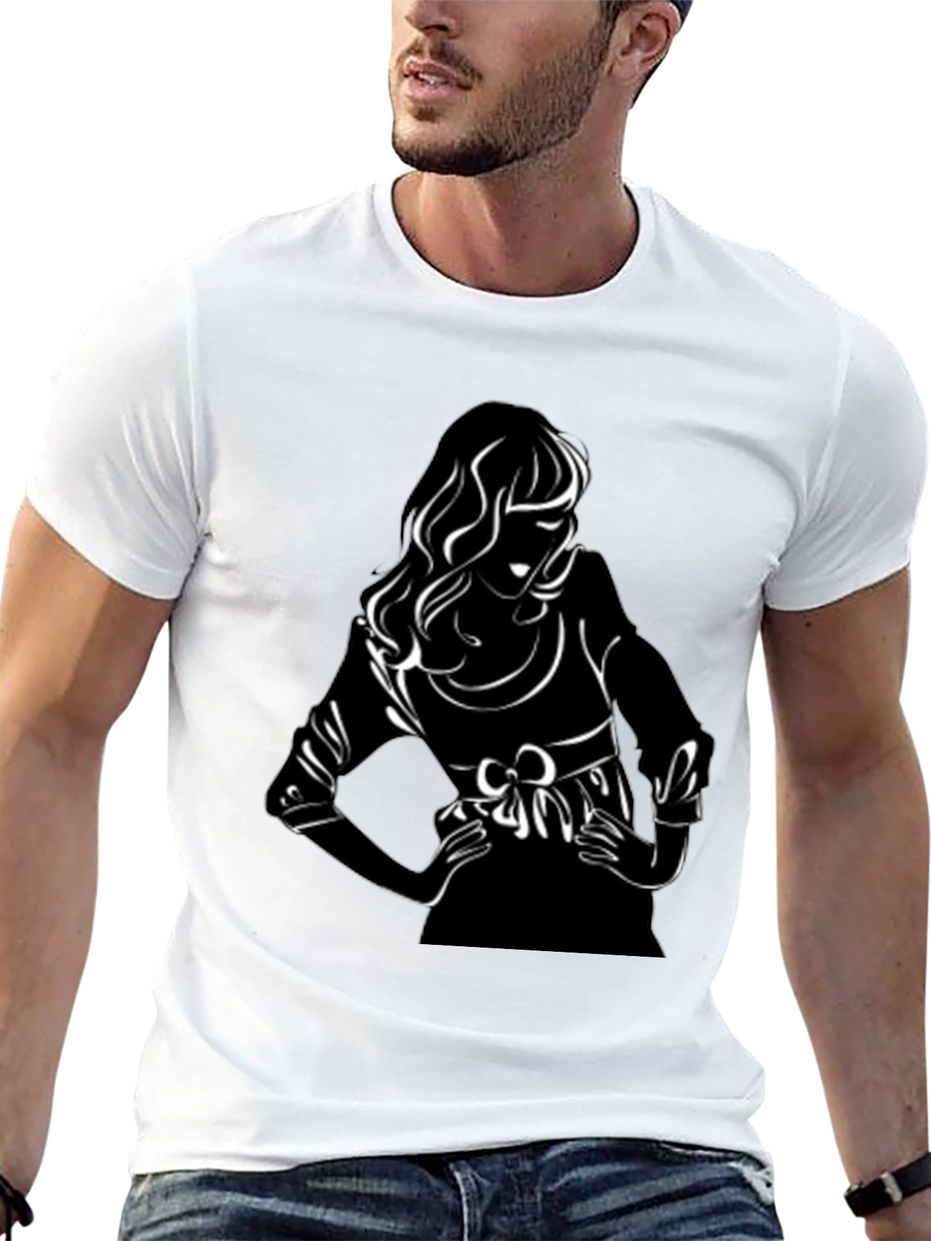 Black T-Shirt with Chic Woman Graphic