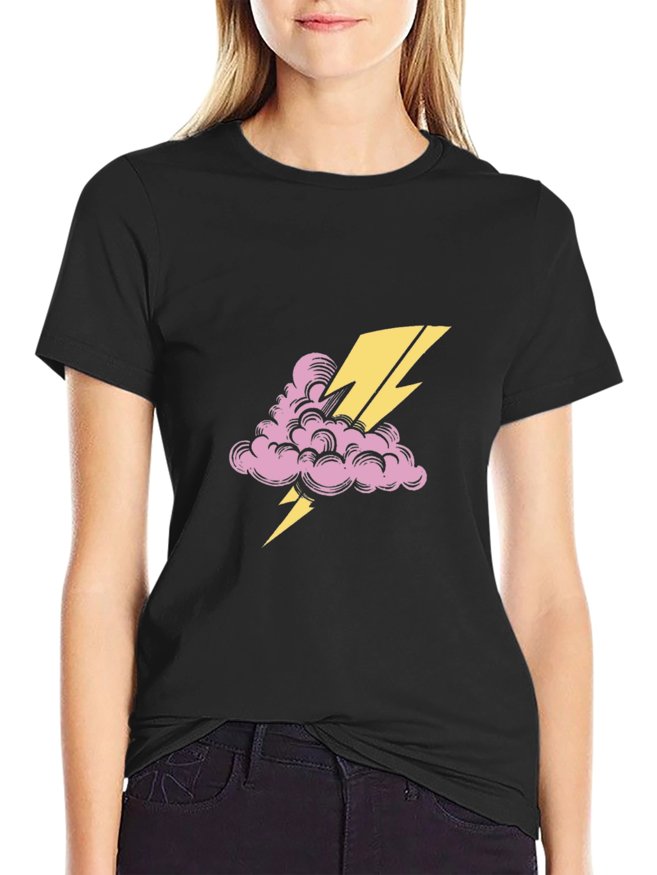 Thunder Cloud Tee - Black Cotton Graphic T-Shirt