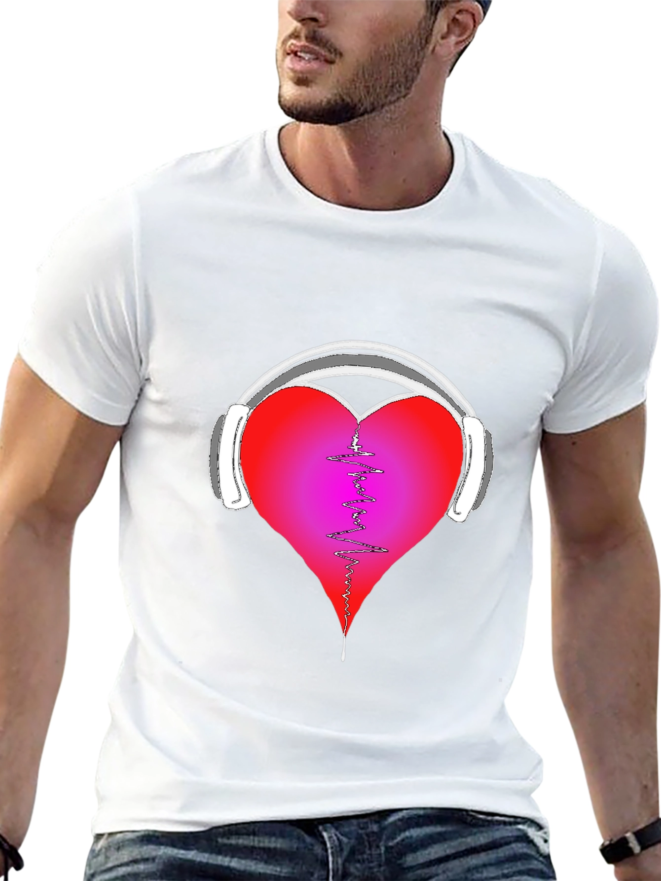 Heart Headphones Graphic Tee - Music Lover Shirt